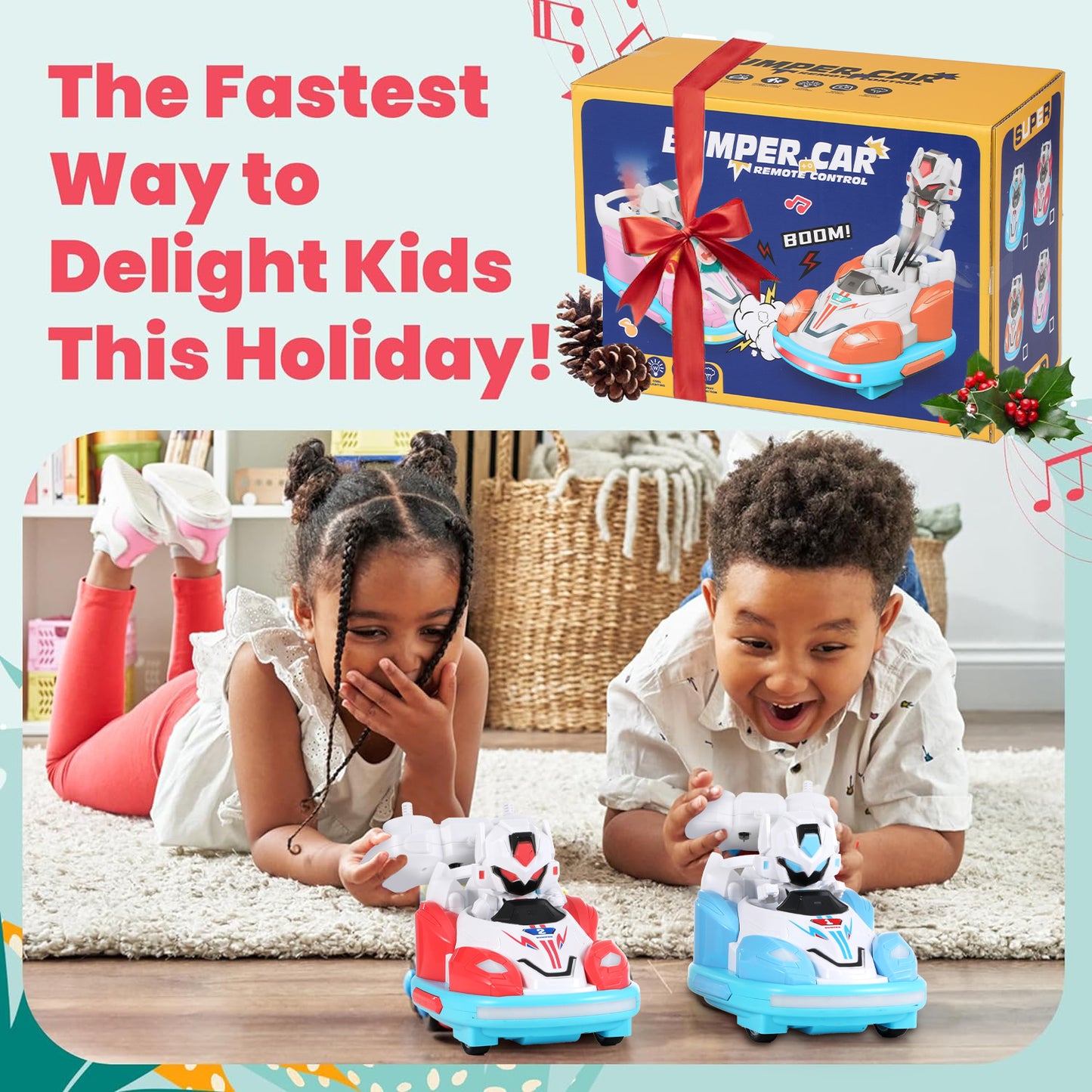 Anpro Remote Control Car for Toddlers, Kids RC Ejecting Bumper Car with Music LED Lights Spray, RC Cartoon Car Speed Bumper Cars Toys Set of 2 Players for Boy Birthday Gifts