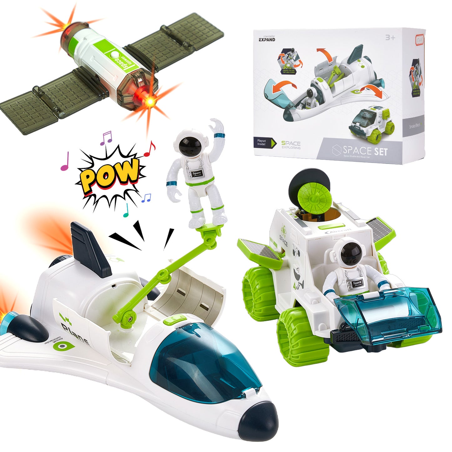 Gleamkid Space Rocket Toys for Kids, Shuttle Toys with with Astronaut Figures, Satellite, Spaceship Shuttle & Space Rover, Spaceship Planet Stem for Boys & Girls 2 3 4 5