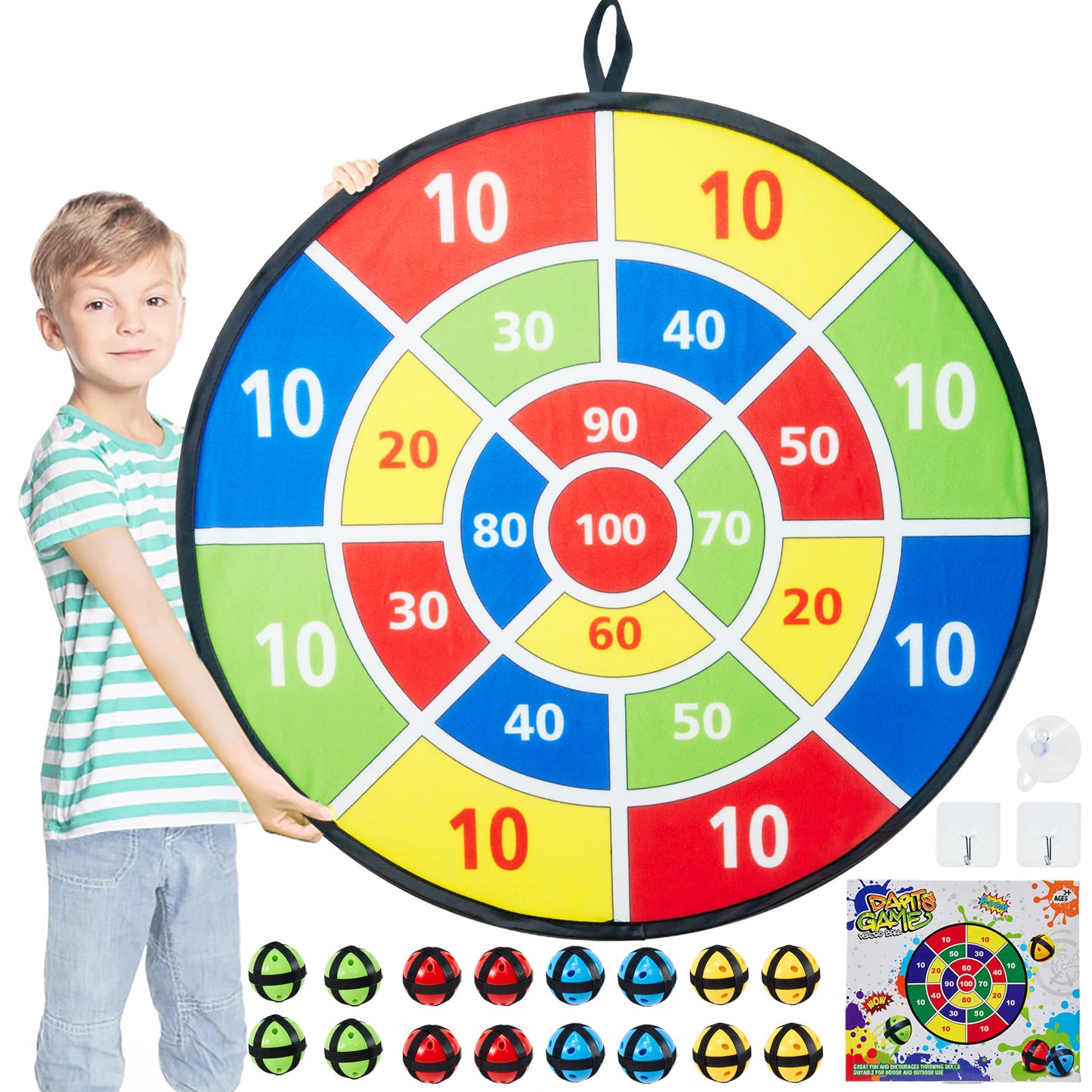 Lictin Dart Board for Kids, 29 inch Large Dart Board Games Set with 16 Stick Balls and 3 Hooks, Safe Indoor Outdoor Yard Party Sports Game Toys for Boys Ages 3+