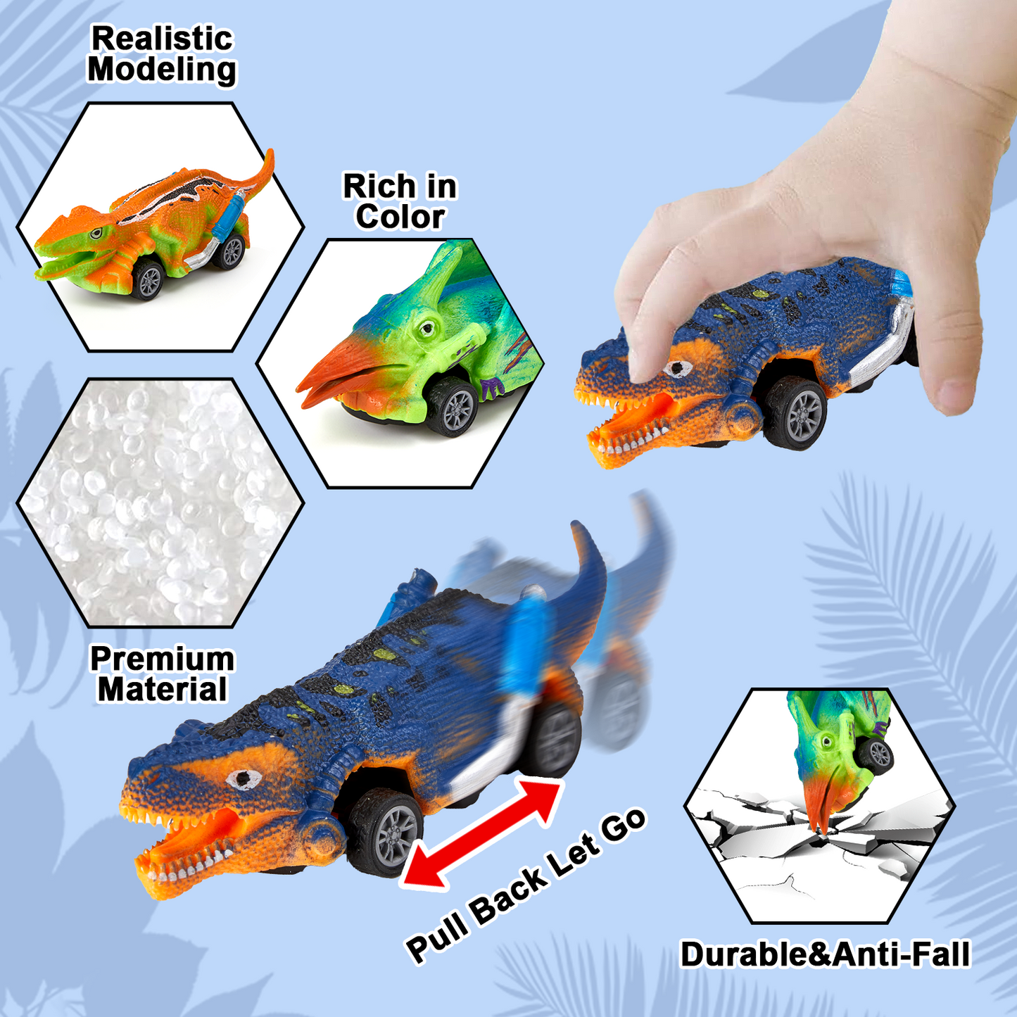 Zacro Dinosaur Toy Pull Back Cars Toys, 6 Pack Dinosaur Car Toys for Kids Toddler Boys and Girls 2 3 4 5 Years Old