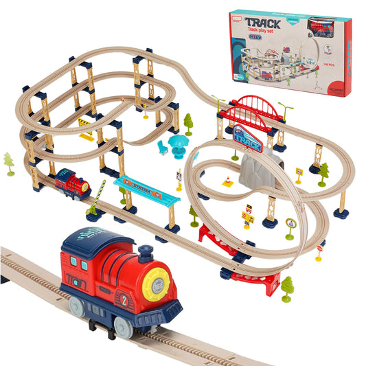 Zacro Electric Train Set for Kids, 146PCS City Theme Train Set with Train, Bridge & Signs, Loop Train Tracks Toys Gift for Boys and Girls 3 4 5 6 7 Year Old