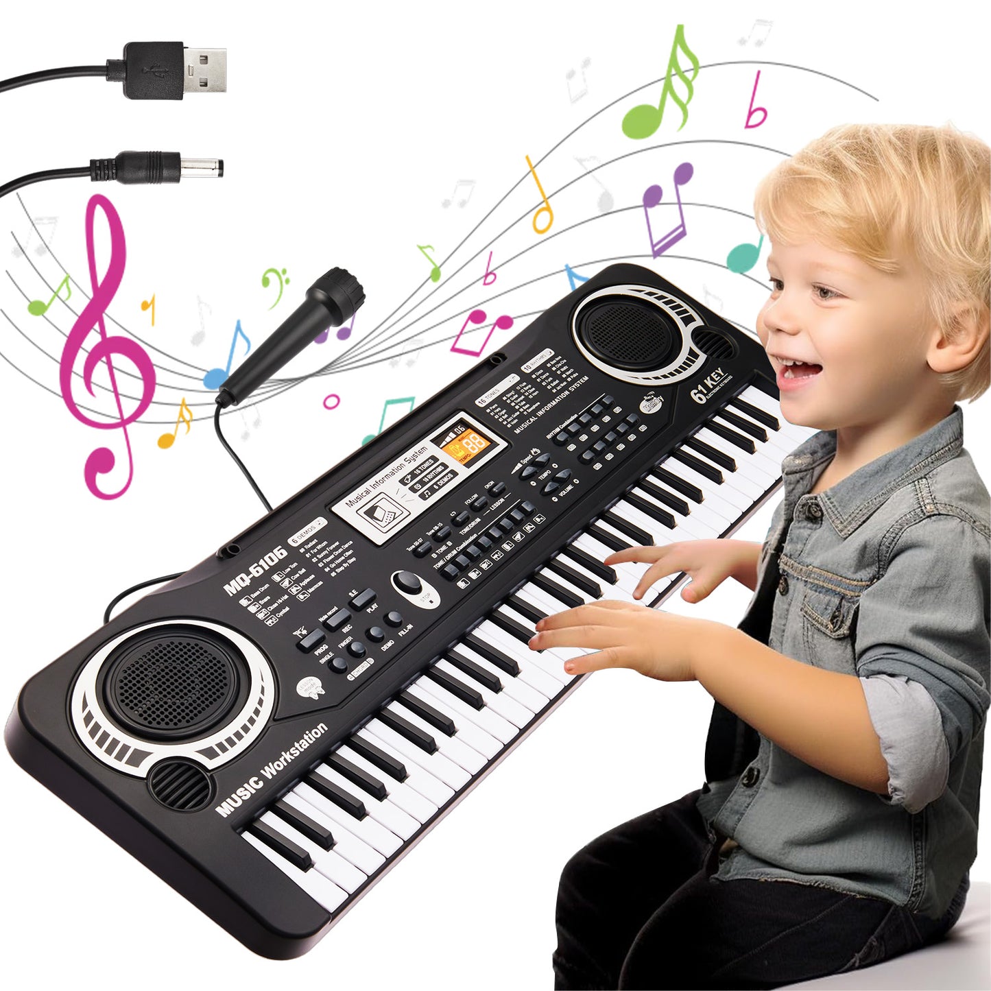 Anpro Baby Piano Toy for Kids, 61Keys Toddlers Musical Piano with Microphone, Musical Instrument Toys Gifts for Boys Girls 1 2 3 4 5 Years Old, Black