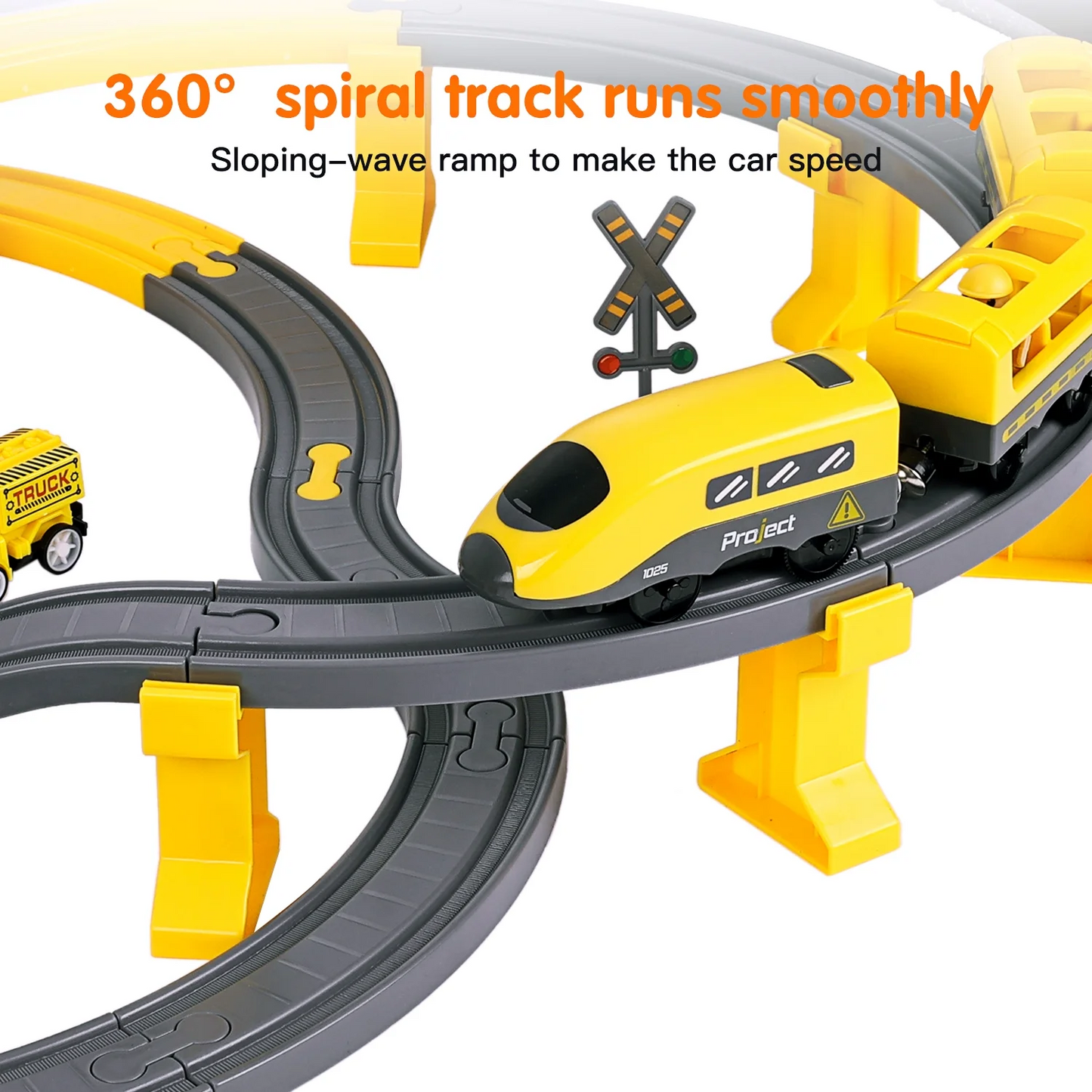 Anpro Train Track Set Toys for Kids, 92pcs Electric Train Set with Track and Car for 3+ Year Old Toddlers Boys and Girls - Construction Themed