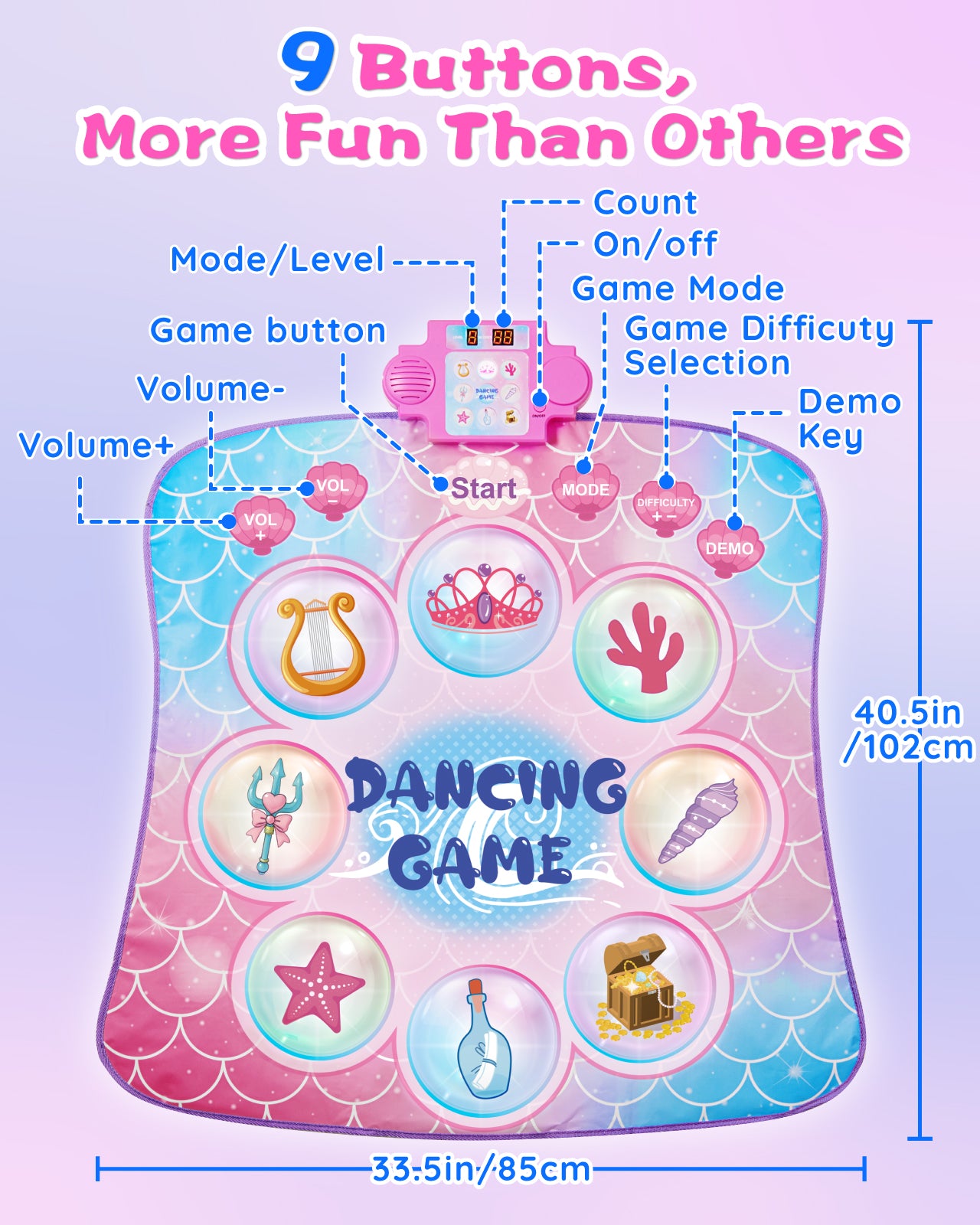 Gleamkid Dance Mat Toy for Kids, Electronic Dance Pad with LED Lights, Dance Mixer Rhythm Step Play Mat with 3 Game Modes , Musical Dance Game Toy Gift for 3 4 5 6 7 8 9 10 Years Old Boys Girls, Pink