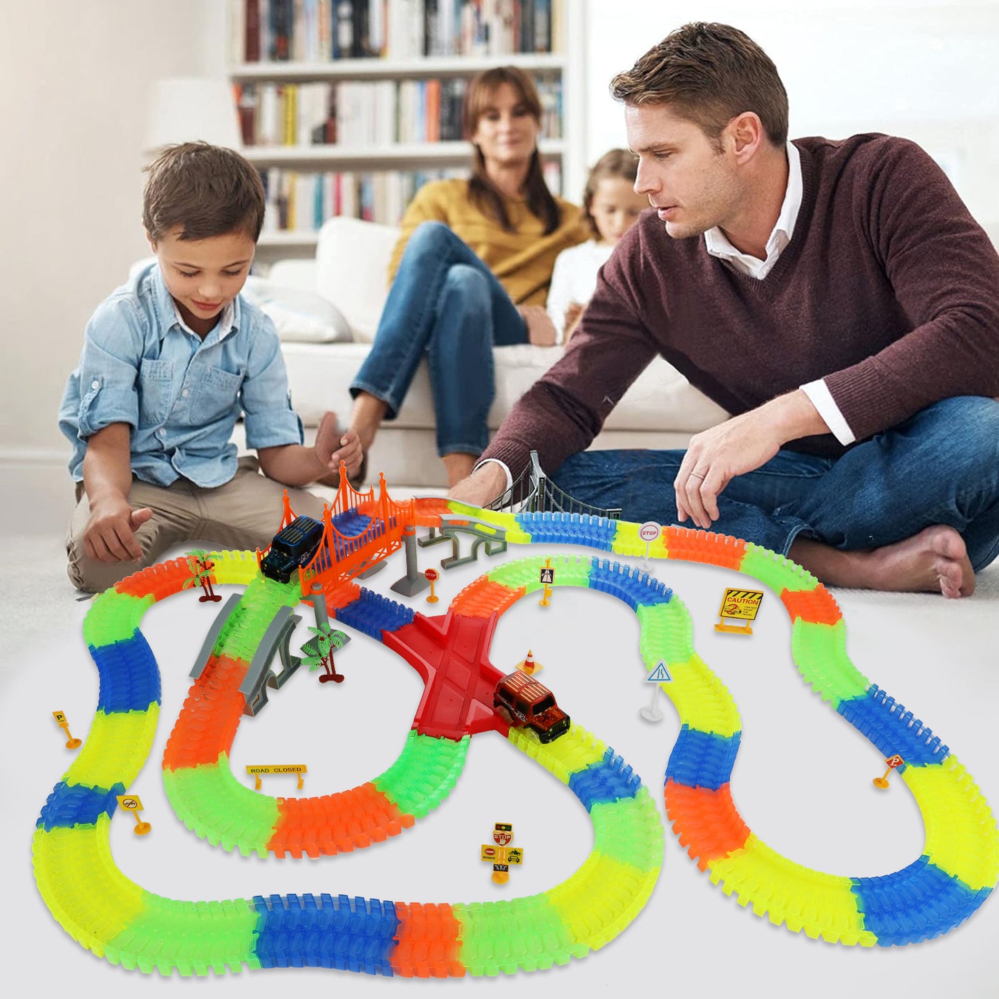 Zacro Glow Race Car Track Set for Kids, 360pcs Race Track Set with Light Up Race Cars STEM Building Toys Flexible Track Playset for Boy Girls 3 4 5 6 7 8 Years Old