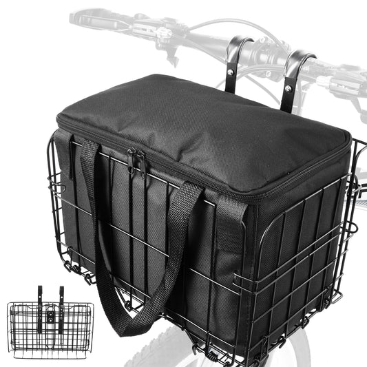 Zacro Bike Basket Front, Folding Bicycle Basket with Removable Liner Bag, Large Quick Release Design Metal bike Basket for Carrying Dogs, Pets, Fruit & Grocery