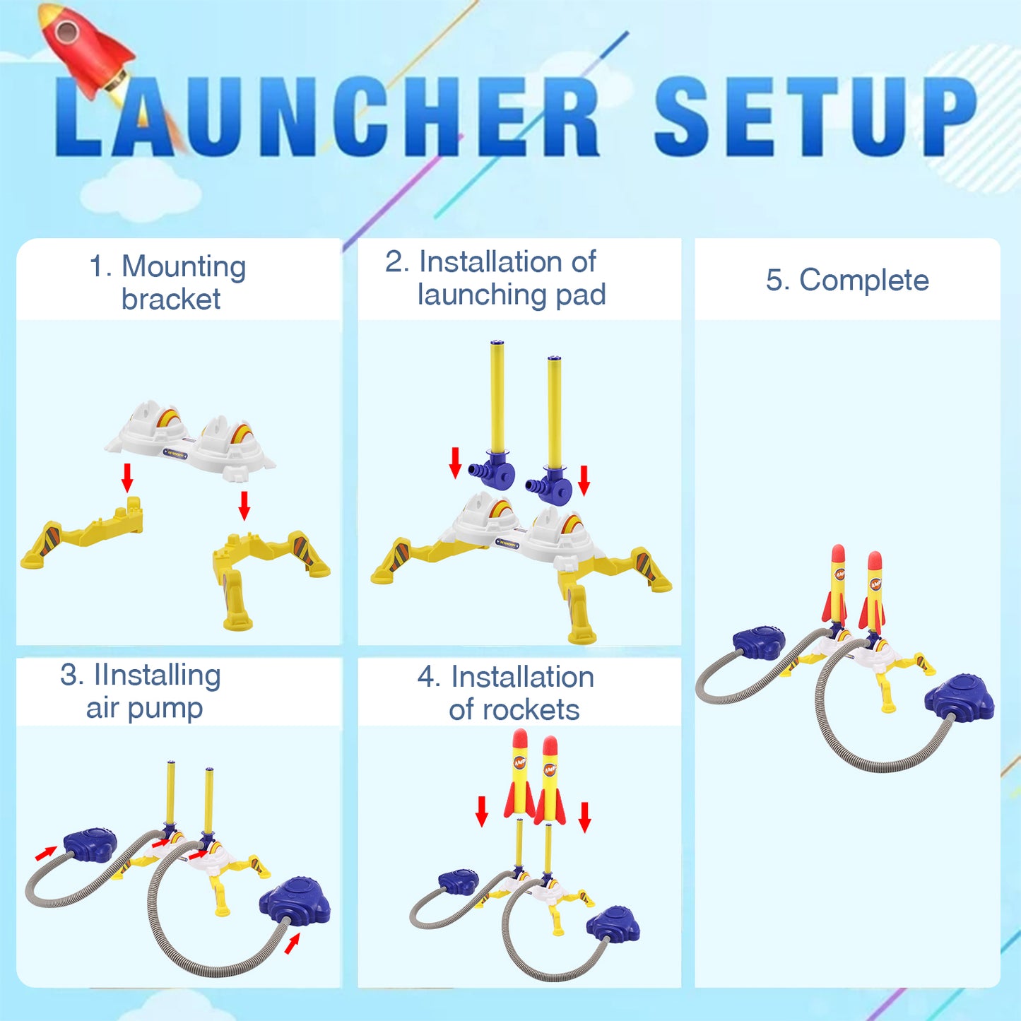Lictin Rocket Launcher for Kids, Rocket Toy with 8 Foam Rockets and 2 Launcher, Shoots Up to 100 Feet, Rocket Outdoor Toys Gift for Boys and Girls Age 3+