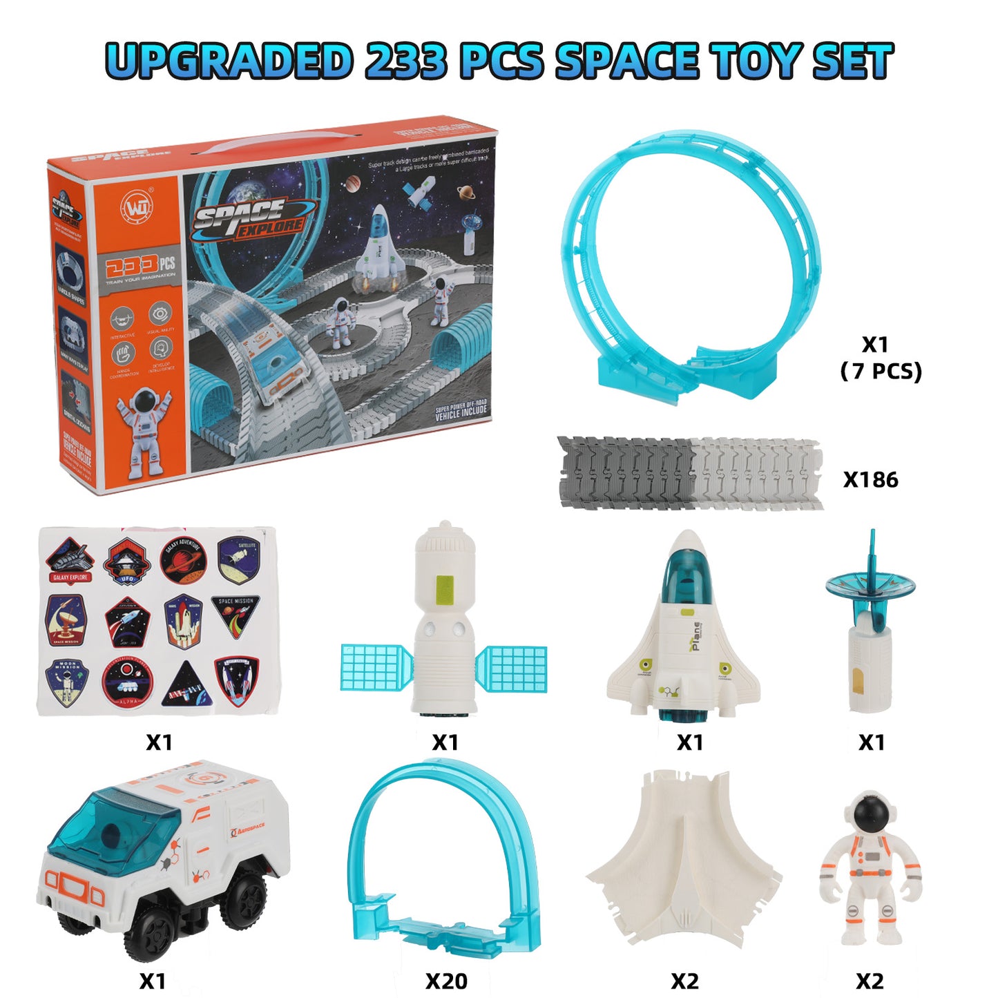 Lictin Race Car Tracks for Kids, 233PCS Space Theme Flexible Racetrack Set with Astronaut, DIY Race Track Kit Educational Toys Gift for Boys Girls Age 3 4 5 6