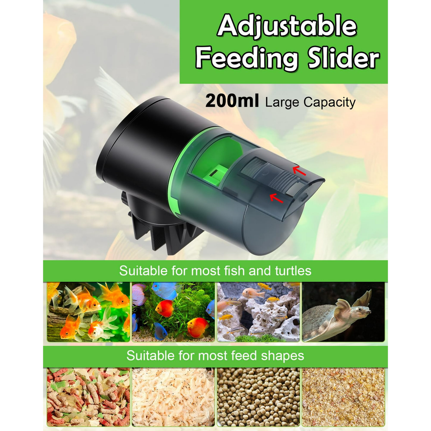 Petbank Automatic Fish Feeder, Auto Fish Food Feeder Timer Dispenser for Aquarium or Fish Turtle Tank with USB Charge Cable, Auto Feeding on Vacation