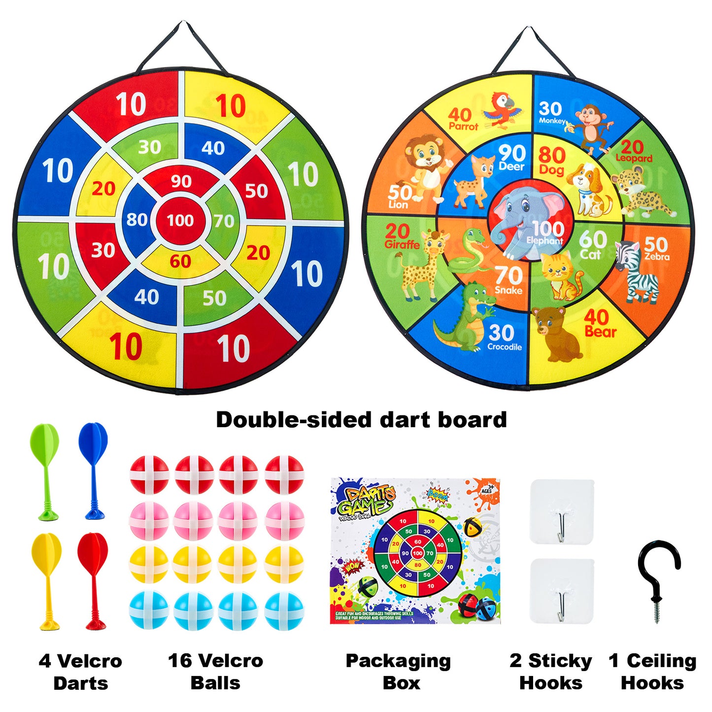 Anpro 26" Dart Board for Kids, Double Sided Dart Board with 16 Sticky Balls, Indoor Outdoor Fun Party Play Game Toys for Age 5+ Year Old Boys Girls