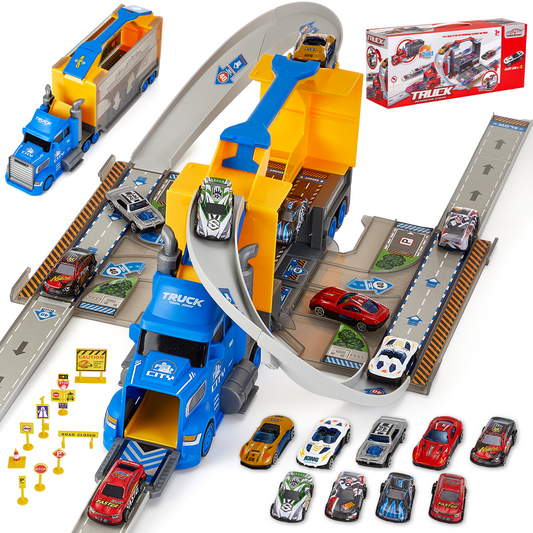 Zacro Carrier Truck Race Track Toys for Kid, Transport Trucks Playset with 9 Car Toys for Toddlers, Car Carrier Truck Toys Gifts for Age 3 4 5 6+ Years Old Boys Girls