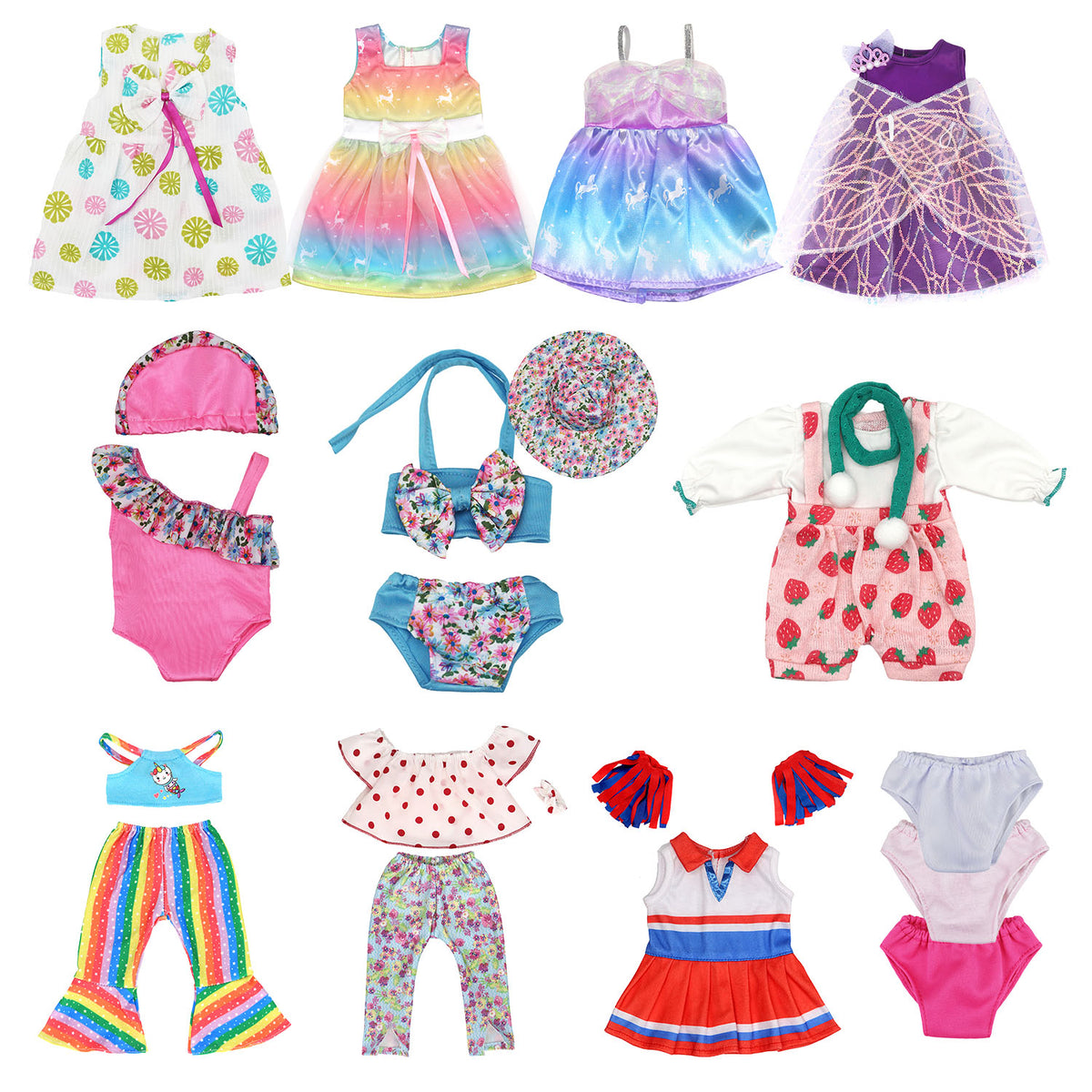 Lictin 22Pcs American 18 inch Doll Clothes and Accessories for 18 inch Girl Doll, Including 10 Unique Styles Complete Sets of Clothing for Age 3+ Kids Girl