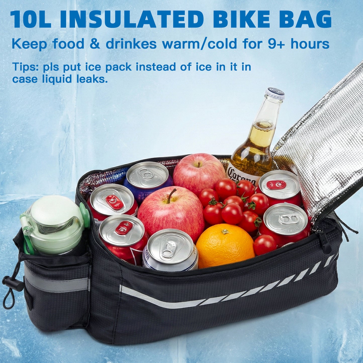 Lictin Insulated Bike Bag For Bicycles, Waterproof Bike Pannier Bag with Reflector & Shoulder Strap, 10L Capacity Rear Rack Bag, Black