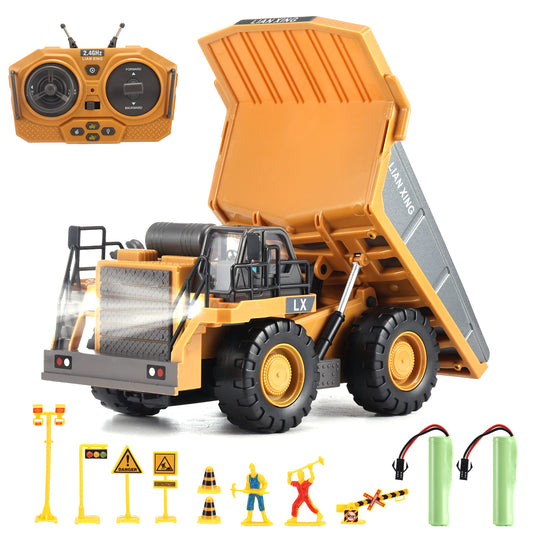 Remote Control Dump Truck for Kids, Lictin Rechargeable 2.4Ghz RC Construction Vehicles Truck Toy with Lights and Sounds, RC Dump Truck Gifts for Boys Girls Age 3+