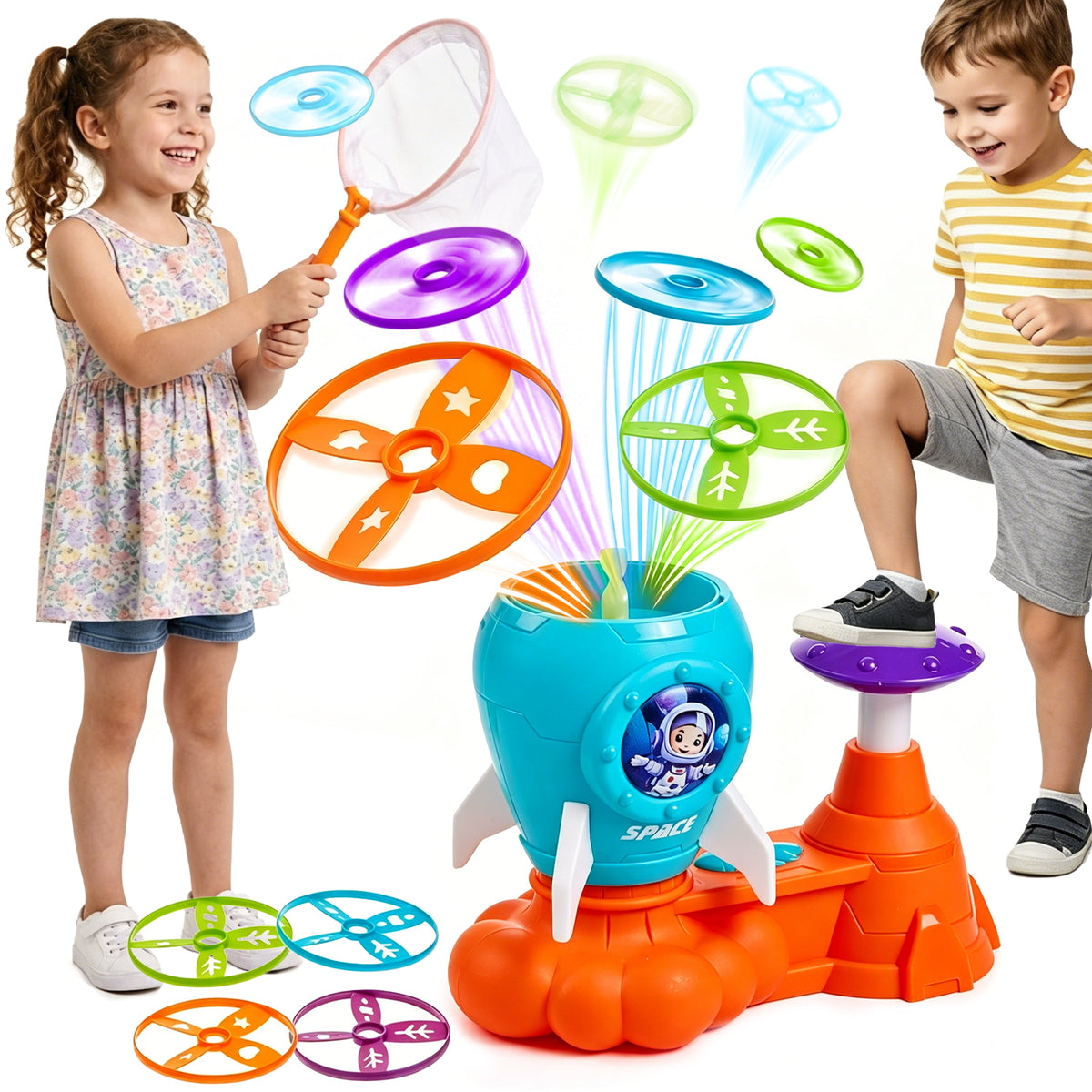 Outdoor Toys for Kids, Flying Disc Launcher Toy Games with 12PCS Flying Disc, Flying Disc Launcher Toy for Outdoor Indoor, Outside Game Toys for Boys Girls Ages 3-8