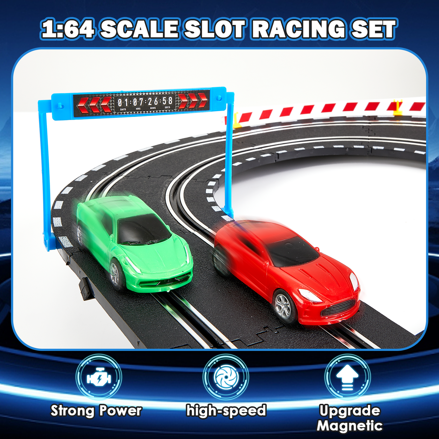Anpro Slot Car Race Track Sets, 20ft Dual Race Car Track with 2 High-Speed Cars, 2 Electric Controller, Electric Slot Car Track Toy for Girls Boys Age 4-12