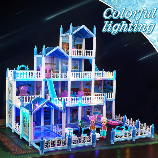Dollhouse for Girls, 14 Rooms Pretend Play Toddler Dollhouse Playset with Colorful Light, Furniture & Accessories, Gifts for Girls Aged 3 4 5 6 7 8 Years Old