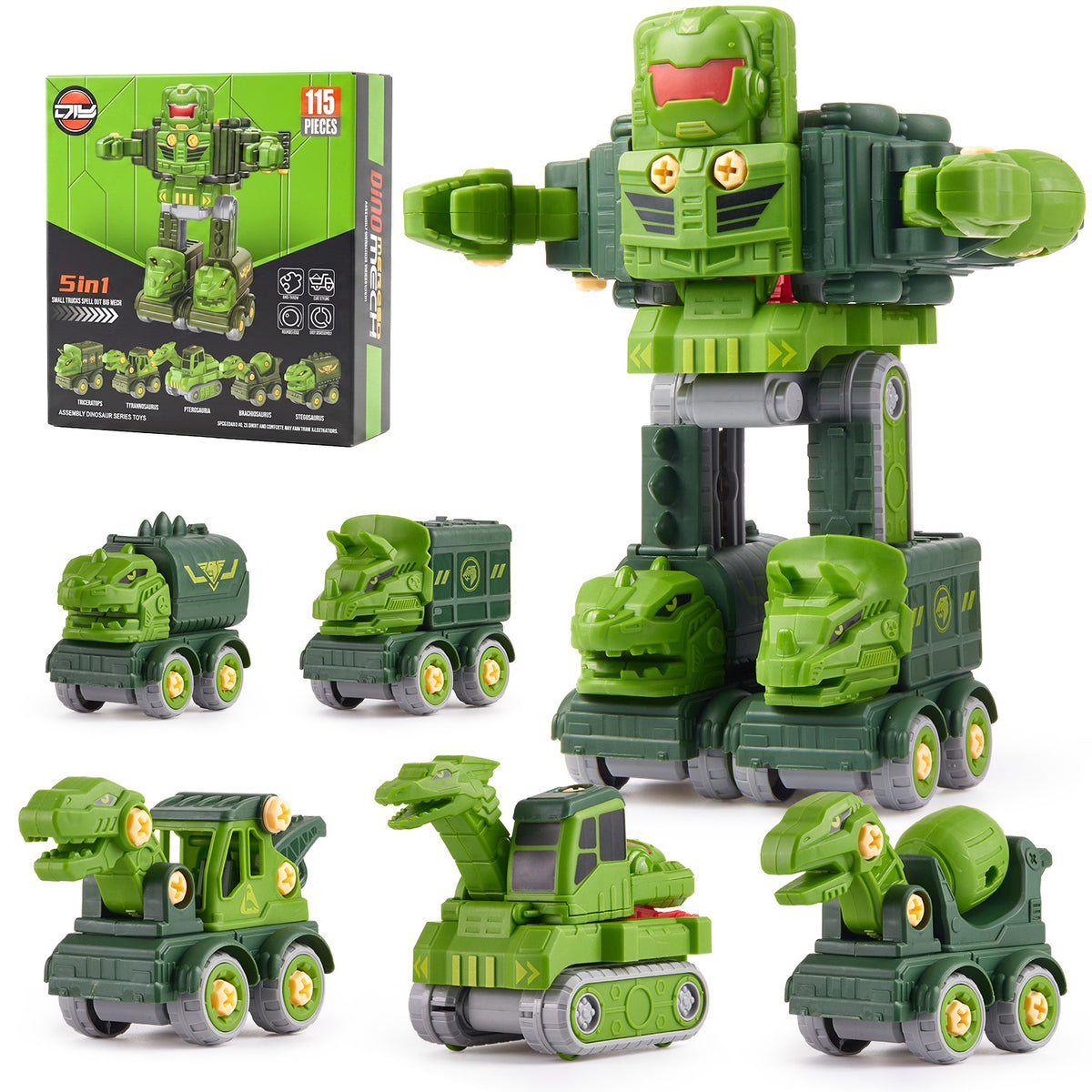 Transforming Robot Toys, 5-in-1 Robot Construction Vehicles Set, DIY Construction Toys Truck Take Apart Toys, STEM Educational Toys for Boys Girls