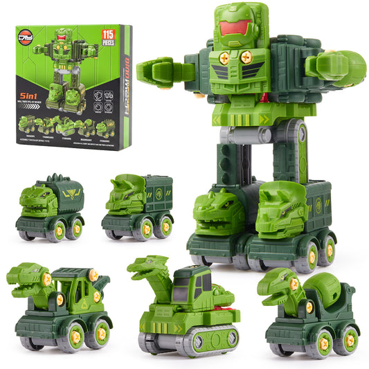 Transforming Robot Toys, 5-in-1 Robot Construction Vehicles Set, DIY Construction Toys Truck Take Apart Toys, STEM Educational Toys for Boys Girls
