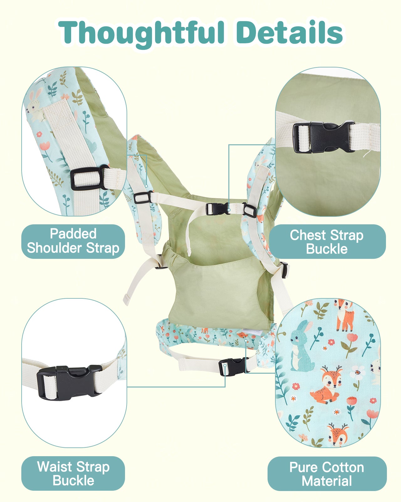 Lictin Baby Doll Carrier for Kids, Front and Back Doll Accessories Carrier with Adjustable Straps for Little Girls, Doll Carrier for Stuffed Animal Baby Doll, Green