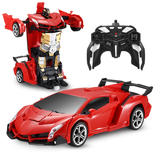 Anpro Transform RC Car Toy for Kids, 2.4Ghz 1:18 Scale Remote Control Car, Transforming Robot with One-Button Deformation 360° Rotation, Best Gift for Boys Girls, Red