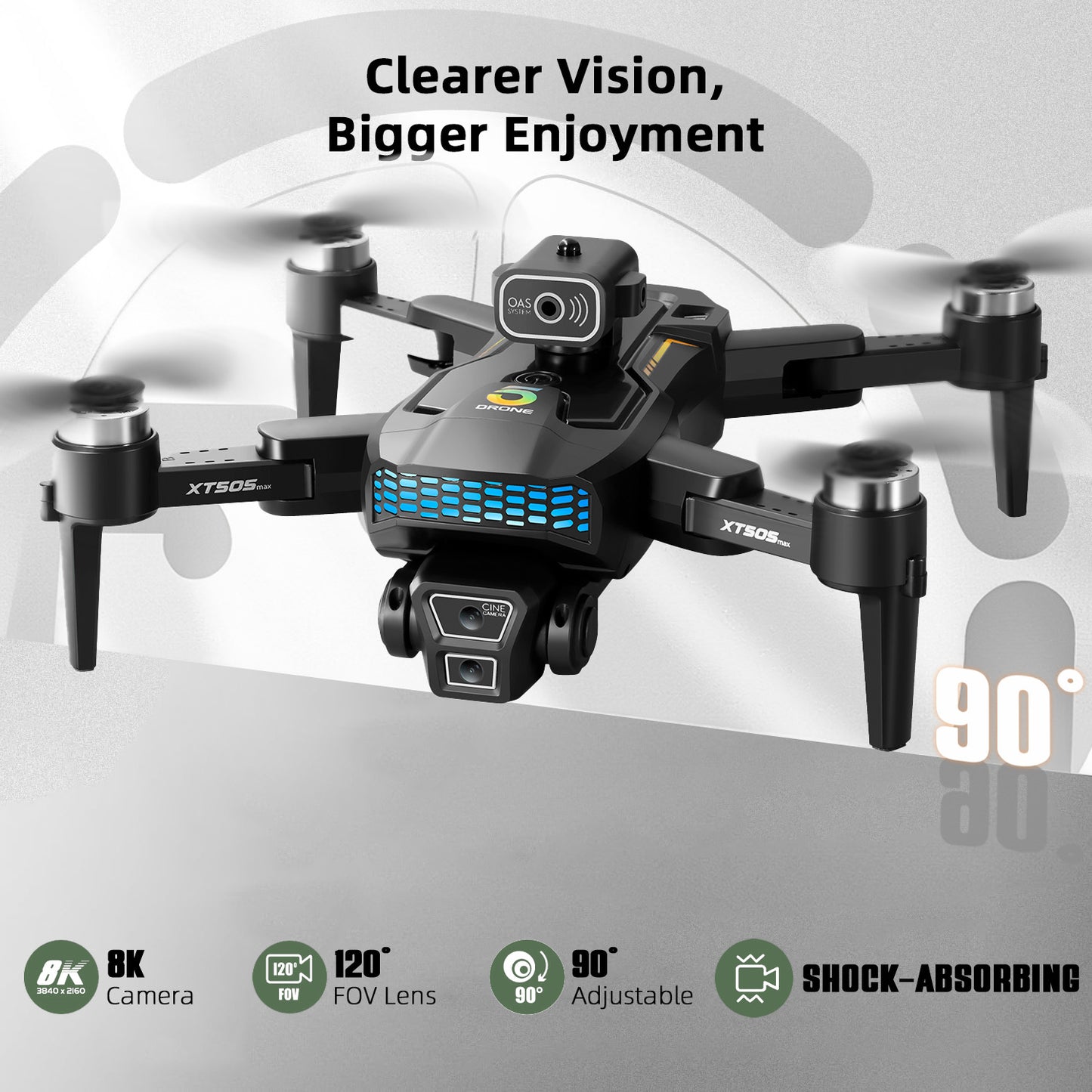 Anpro XT505 GPS Drone with 8K HD Camera for Adults & Beginners, Foldable FPV RC Quadcopter Drone with 360° Obstacle Avoidance, Brushless Motor, 5G Wifi Transmis, 2 Batteries, Carrying Case, Black