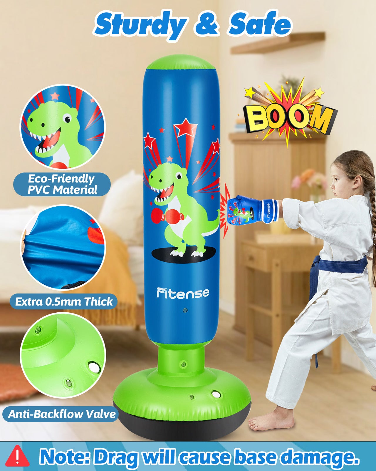 Punching Bag for Kids, 63 Inch Inflatable Boxing Bag with Gloves & Pump, Dinosaur Punching Toy Gifts for Boys & Girls Age 3-8, Kids Boxing Set for Practicing Karate & Taekwondo