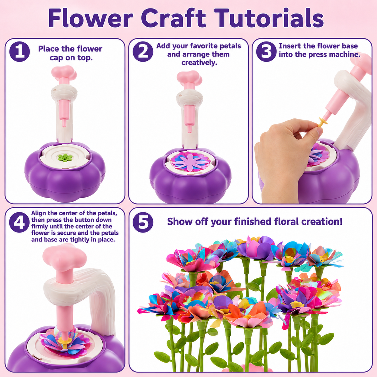 DIY Flower Making Kit for Kids, Fabric Flower Bouquet Craft Kit, Arts and Crafts Toys for Girls Ages 6-12, Birthday Gifts for Kids