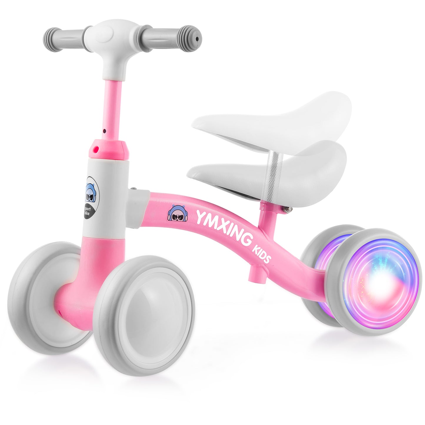 Petbank LED Baby Balance Bike, 4 Silence Wheels Riding Bike with Adjustable Handlebar & Seat Height, Baby Outdoor Bike Toy for Ages1-3 Toddler, First Birthday Gifts, Pink