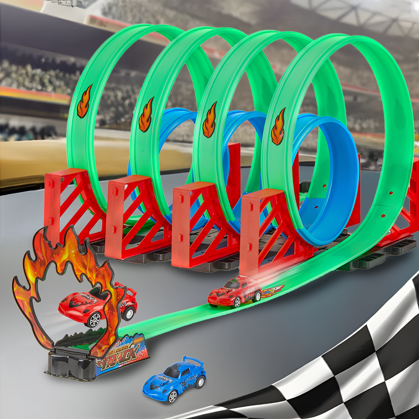 Lictin Race Track Set for Kids, Builder Loop Kit Criss Cross Track Set Starter Kit with 2 Pull-Back Cars, High Speed Car Race Track Toys for 3-6 Years Old Boys and Girls