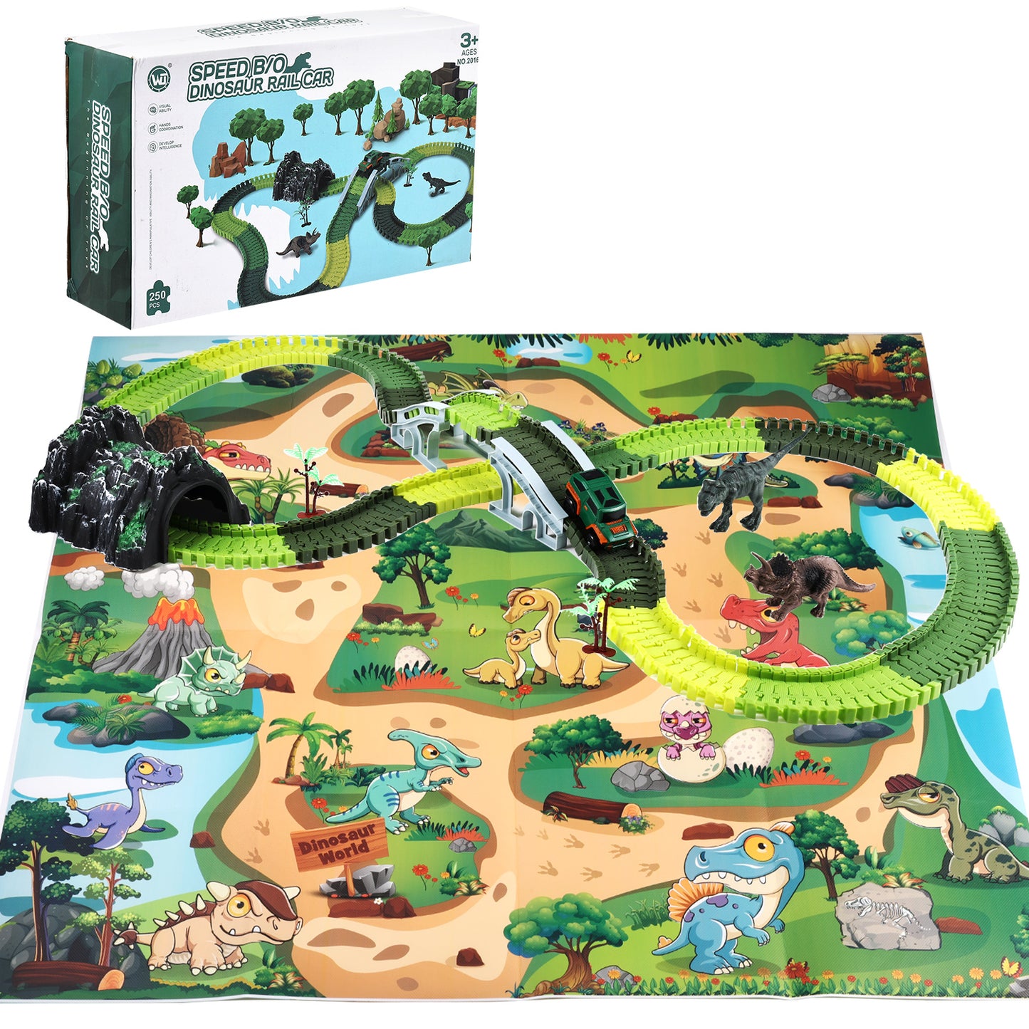Anpro Dinosaur Toys Race Track Toy Set for Kids, Race Car Track Set Christmas Gifts For Boys Girls Kids