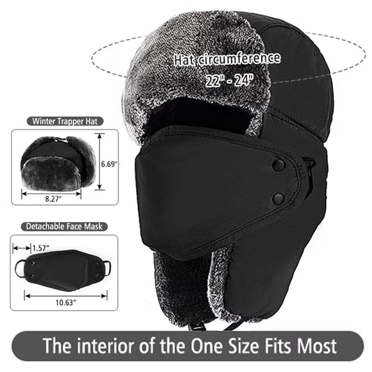 Zacro Trapper Hat for Men Women, Winter Hat Trooper Russian Warm Hat with Ear Flaps Windproof Mask, Black