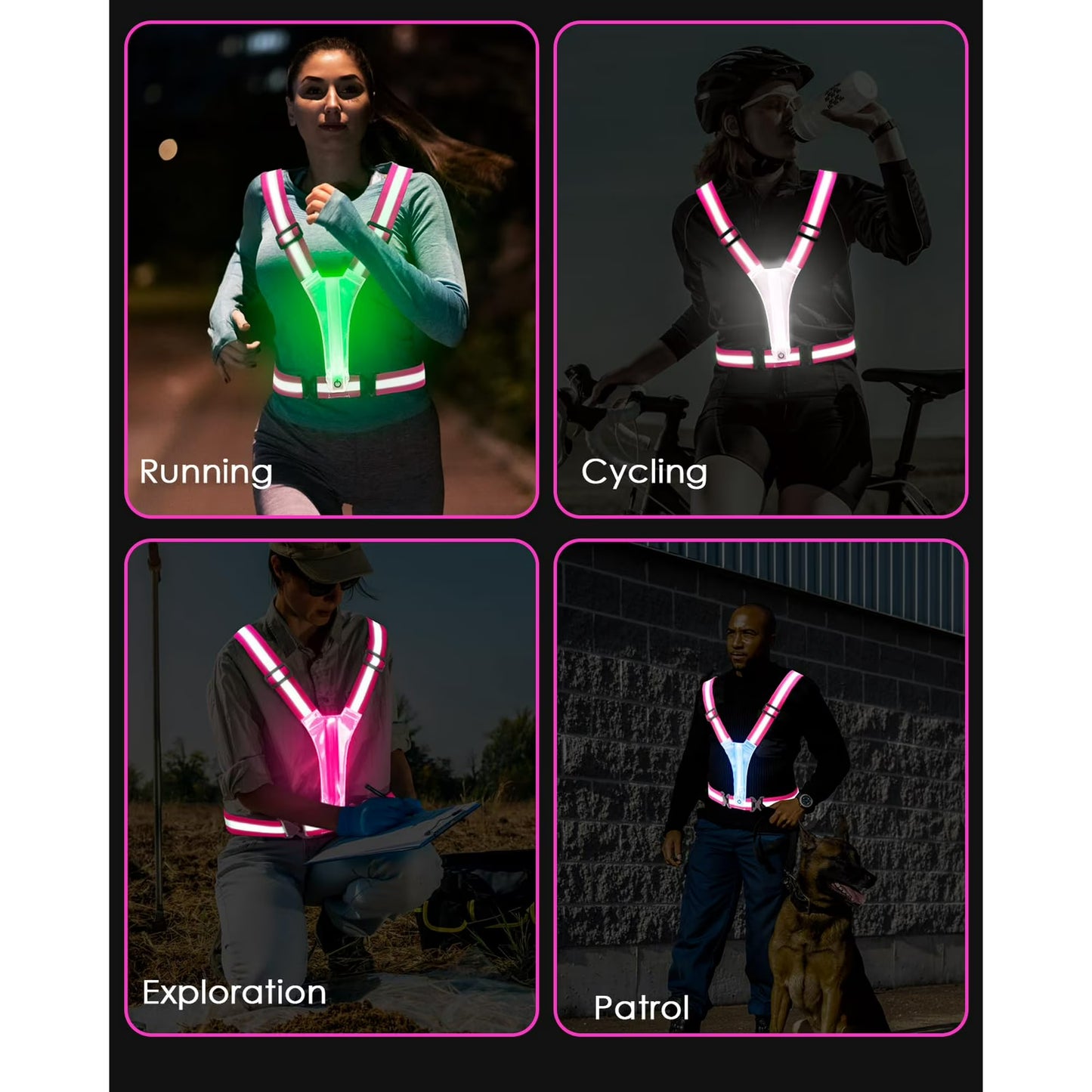 Zacro LED Reflective Vest Running Gear, 5 Colors Light Up Running Vest for Walking Running Cycling, Rechargeable & Adjustable High Visibility Reflective Running Gear for Women Men Kids, Pink