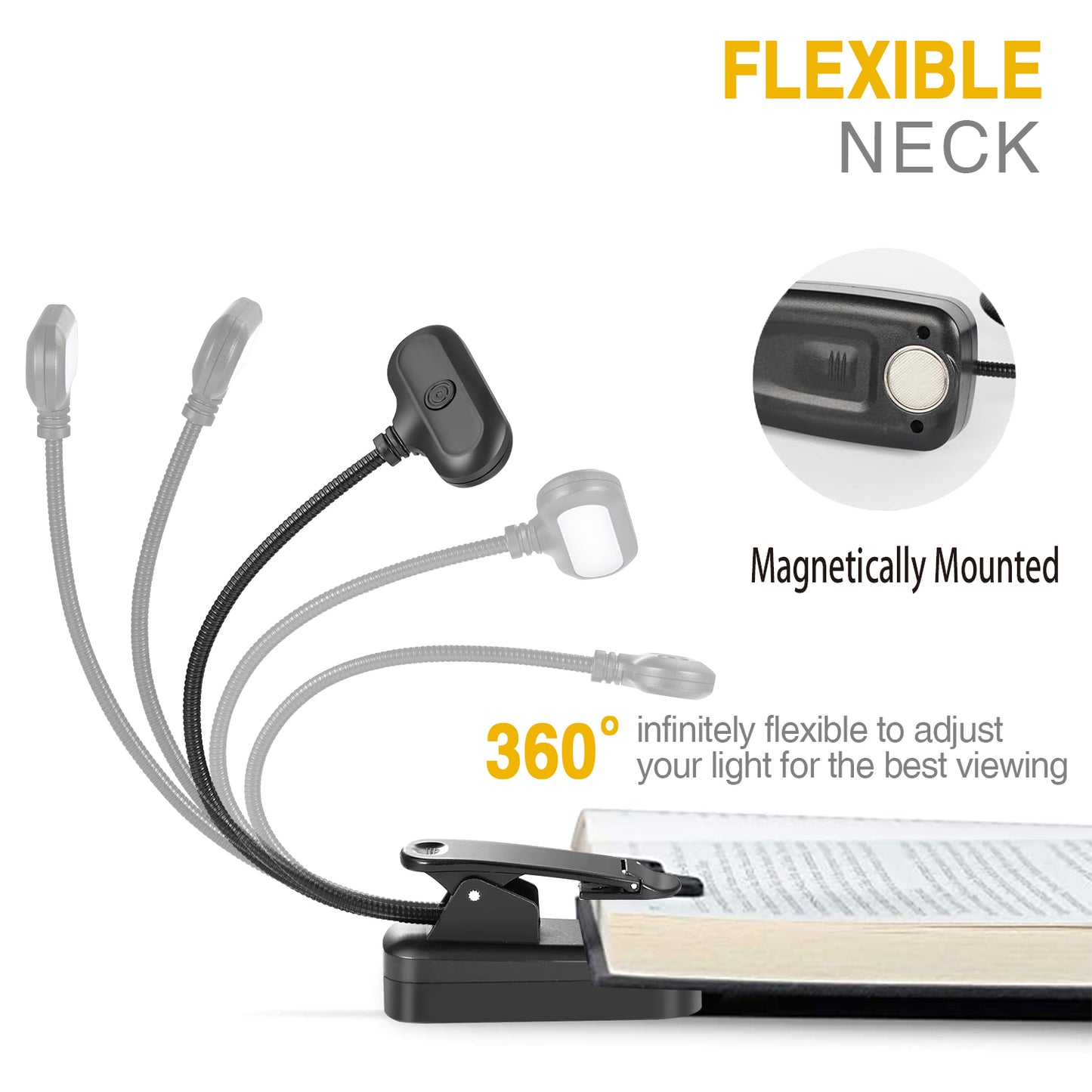Petbank 2 Pack Rechargeable Book Light 6 LED, 3 Brightness Levels Lighting & 3 Color Temperatures, up to 40 Hours Reading, Lightweight Clip on Reading Lights for Books in Bed