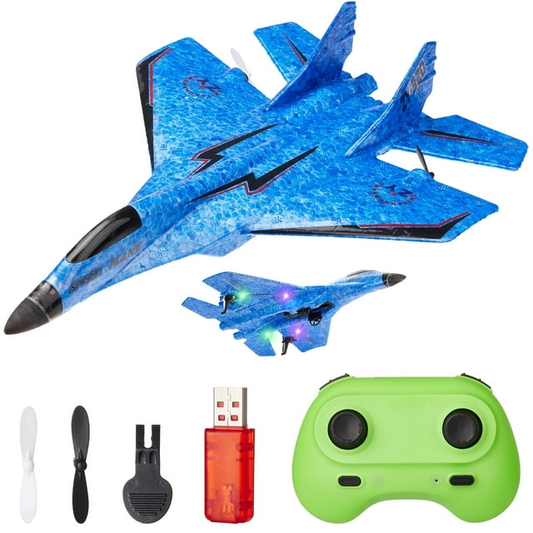Petbank 2.4Ghz RC Airplane, 2 Channels Remote Control Glider Outdoor Plane Toys with Colorful LED Lights, Ready to Fly Foam Plane Toy for Kids Adult Beginner