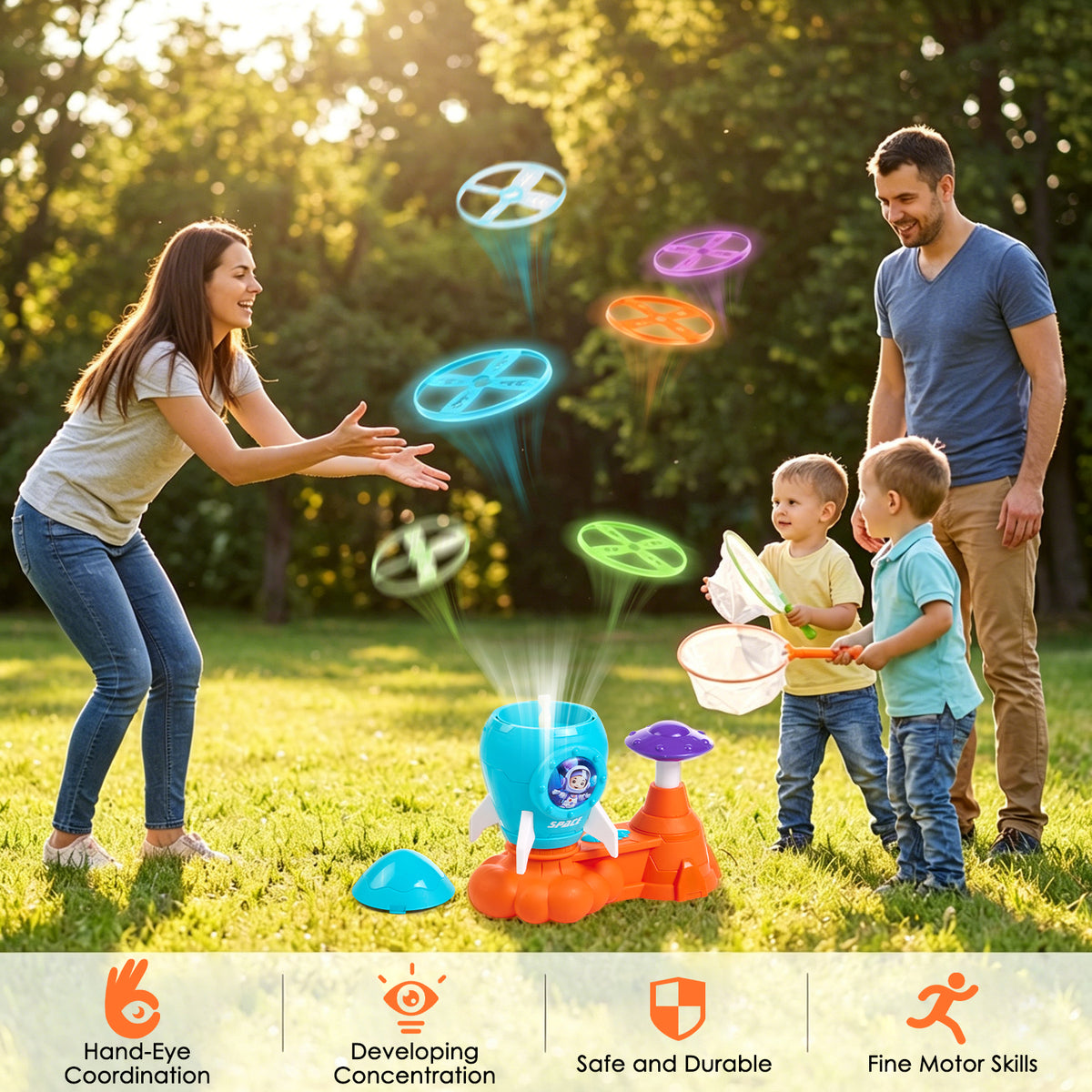 Outdoor Toys for Kids, Flying Disc Launcher Toy Games with 12PCS Flying Disc, Flying Disc Launcher Toy for Outdoor Indoor, Outside Game Toys for Boys Girls Ages 3-8