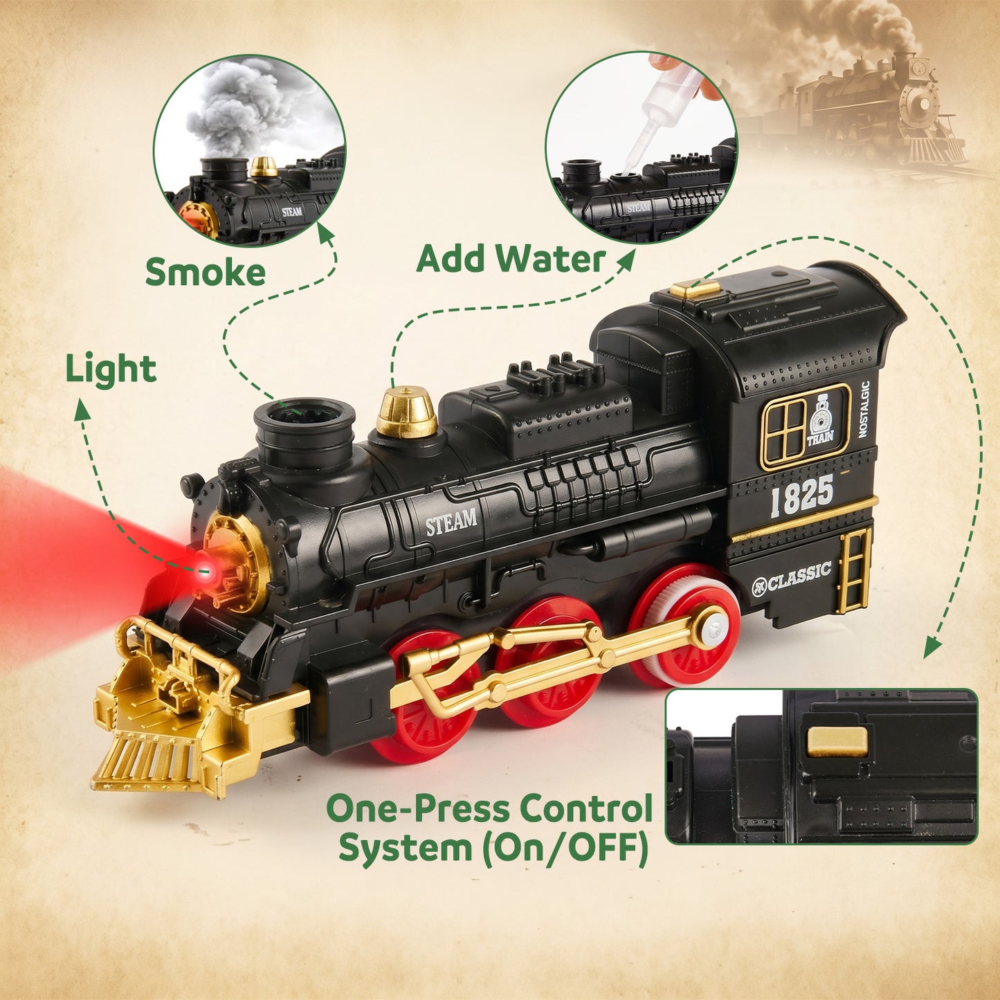Lictin Remote Control Train Set for Kids, Rechargeable Electric Train Set with Smoke, Lights & Sounds, RC Train Track Toys Gifts for Boys Girls 3 4 5 6+ Years Old