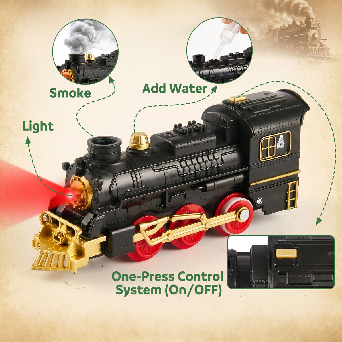 Electric Train Set, Remote Control Train Toy with Smoke, Light & Sound, Toy Train Set for Under Christmas Tree for Boys Girls