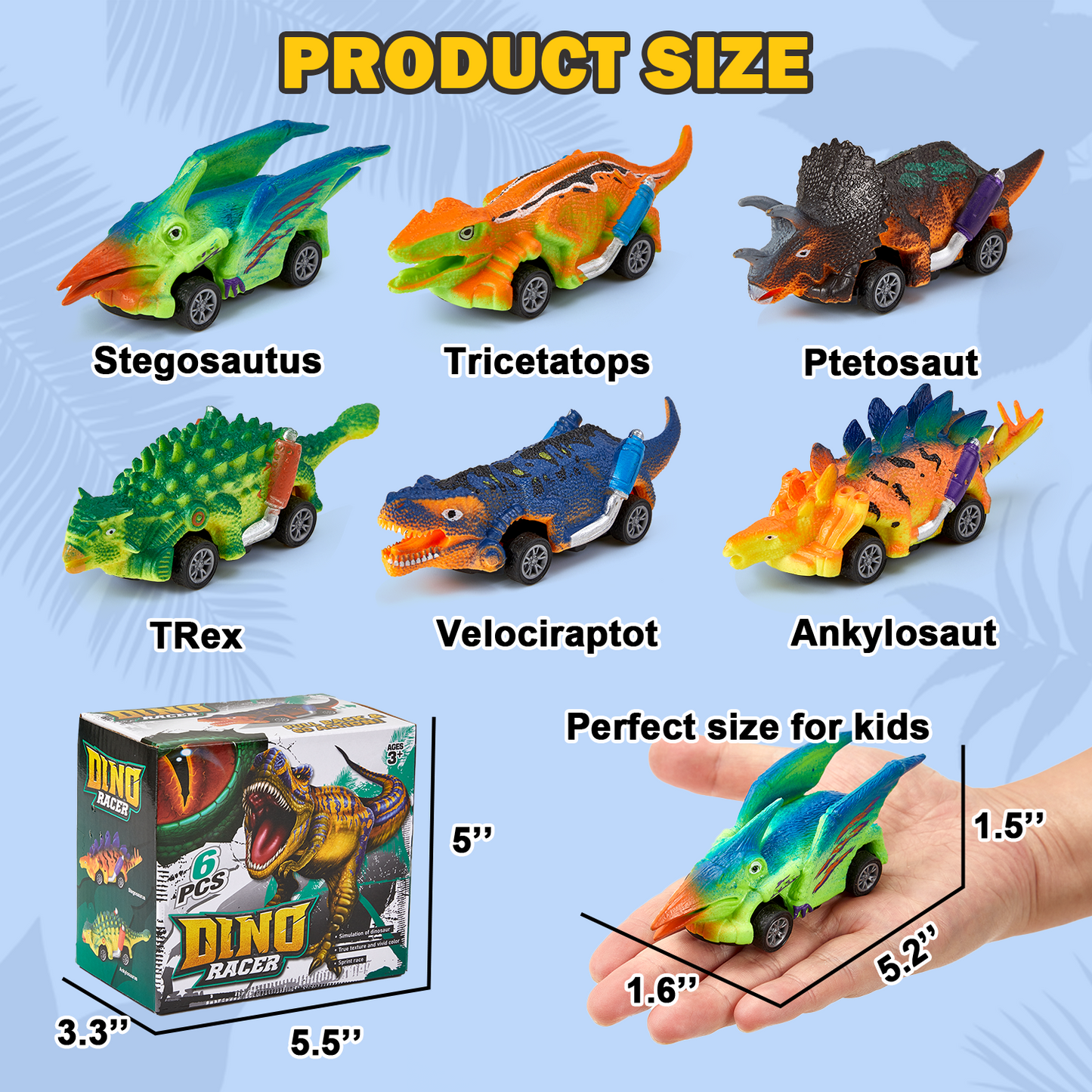 Anpro 6 pack Dinosaur Pull Back Car Toy for Kids, Dinosaur Car Toy for Boys Girls 2 3 4 5 Year Old