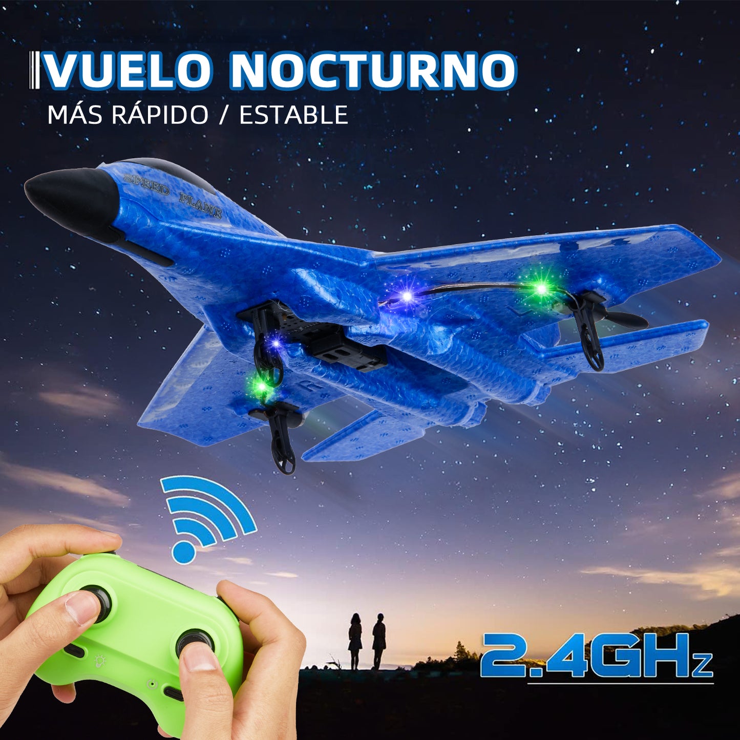 Zacro RC Plane for Kids, 2.4Ghz Remote Control Airplane Toy with Colorful LED Lights, Foam RC Plane Ready to Fly Toy for Kids Adult Beginner, Blue