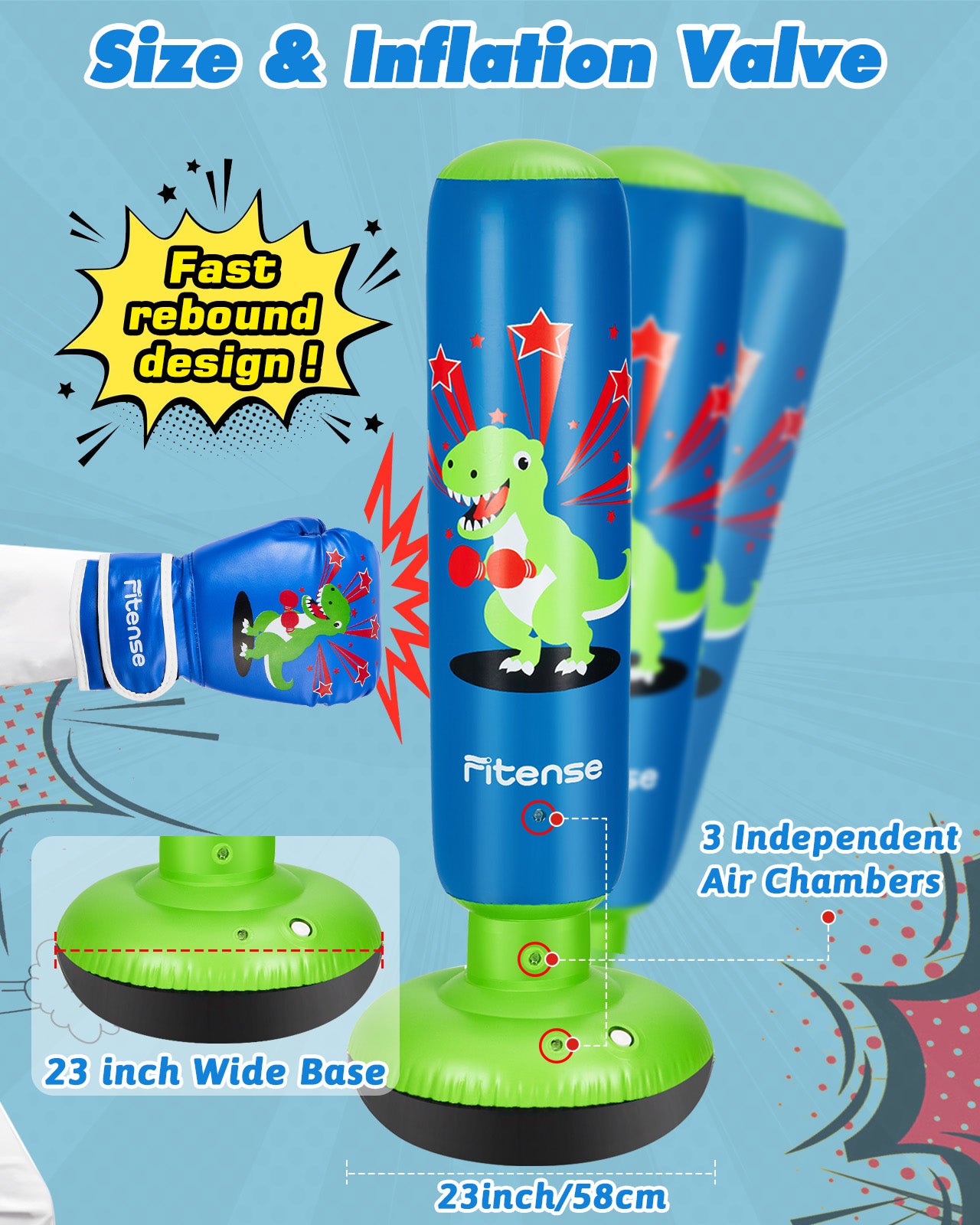 Punching Bag for Kids, 63 Inch Inflatable Boxing Bag with Gloves & Pump, Dinosaur Punching Toy Gifts for Boys & Girls Age 3-8, Kids Boxing Set for Practicing Karate & Taekwondo