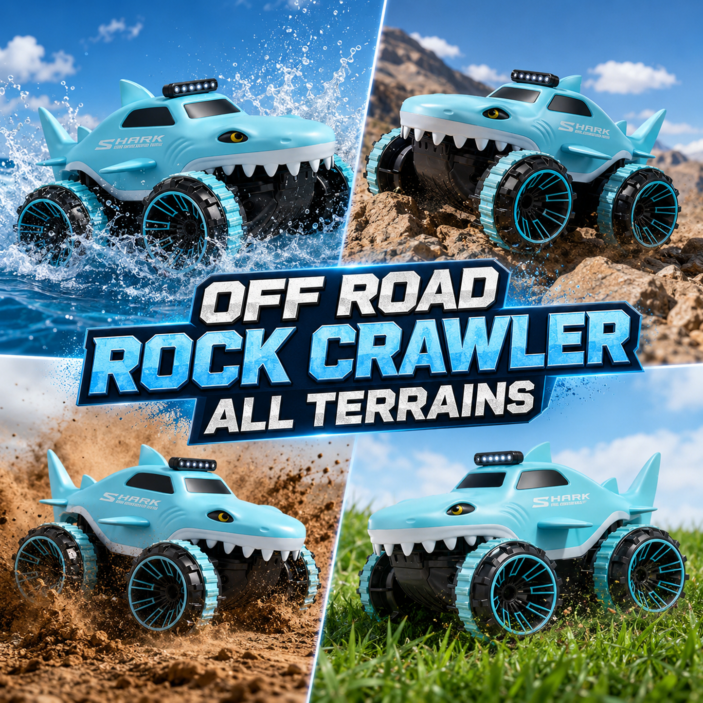 Zacro Amphibious Remote Control Car for Kids, 2.4GHz RC Shark Truck 360° Rotating Stunt Car with LED Lights, Waterproof All Terrain Off-Road Monster Toy Truck for Boys & Girls Ages 3+