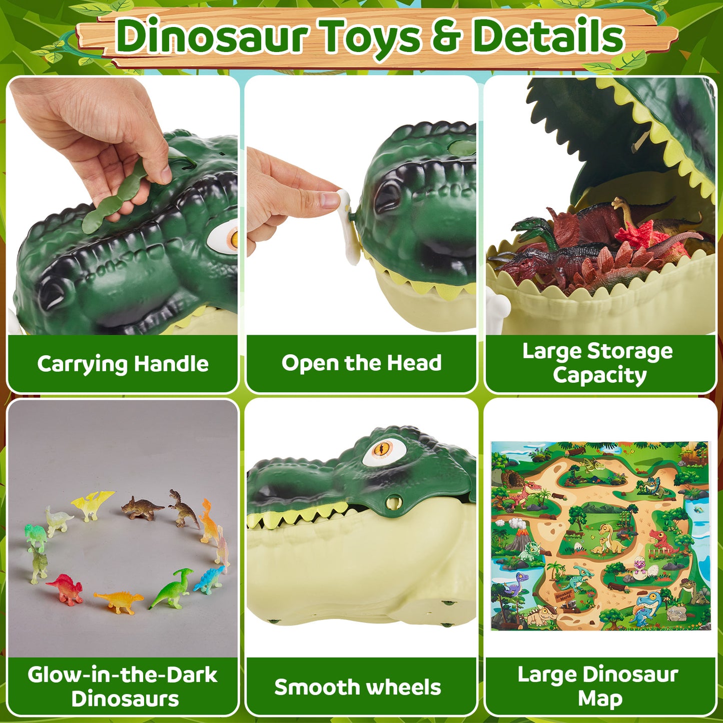 Lilian and Gema Dinosaur Toys for Kids 3-6, 58PCS Realistic Dinosaur Figures Set with Play Map, Eggs, Trees and Fence, Dinosaur Playset Gift for Boys and Girls