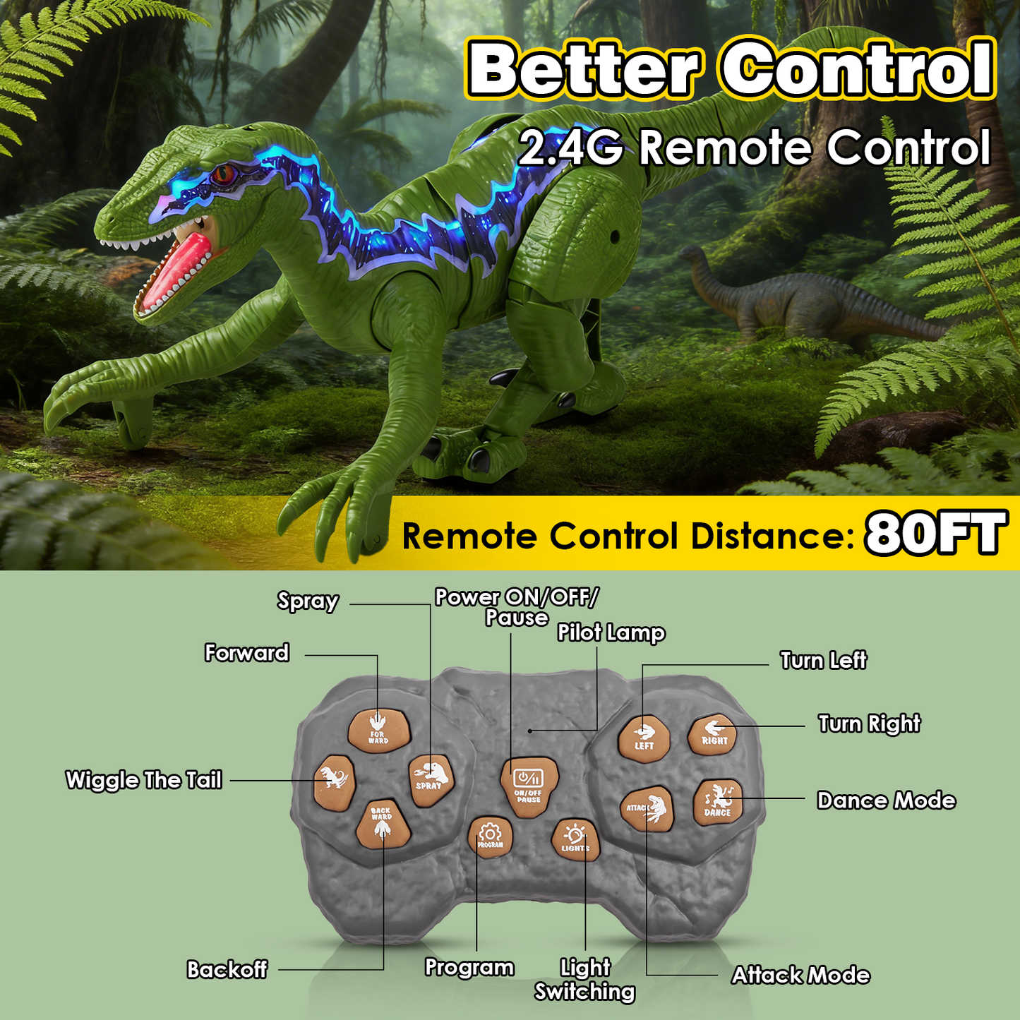 Zacro Remote Control Dinosaur Toys for Kids, Big T-Rex Dinosaur Toy with Spray, Light and Realistic Roar Sound, Walking Dinosaur Toy for Toddlers Boys Girls 3-8 Year Old