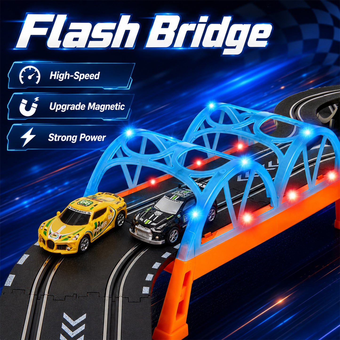 Zacro Electric Slot Car Race Track Set with 2 High-Speed Racing Cars, Lap Counter, Loops & Bridges, Kids Racing Game Toy Set for Boys Kids Ages 4-12