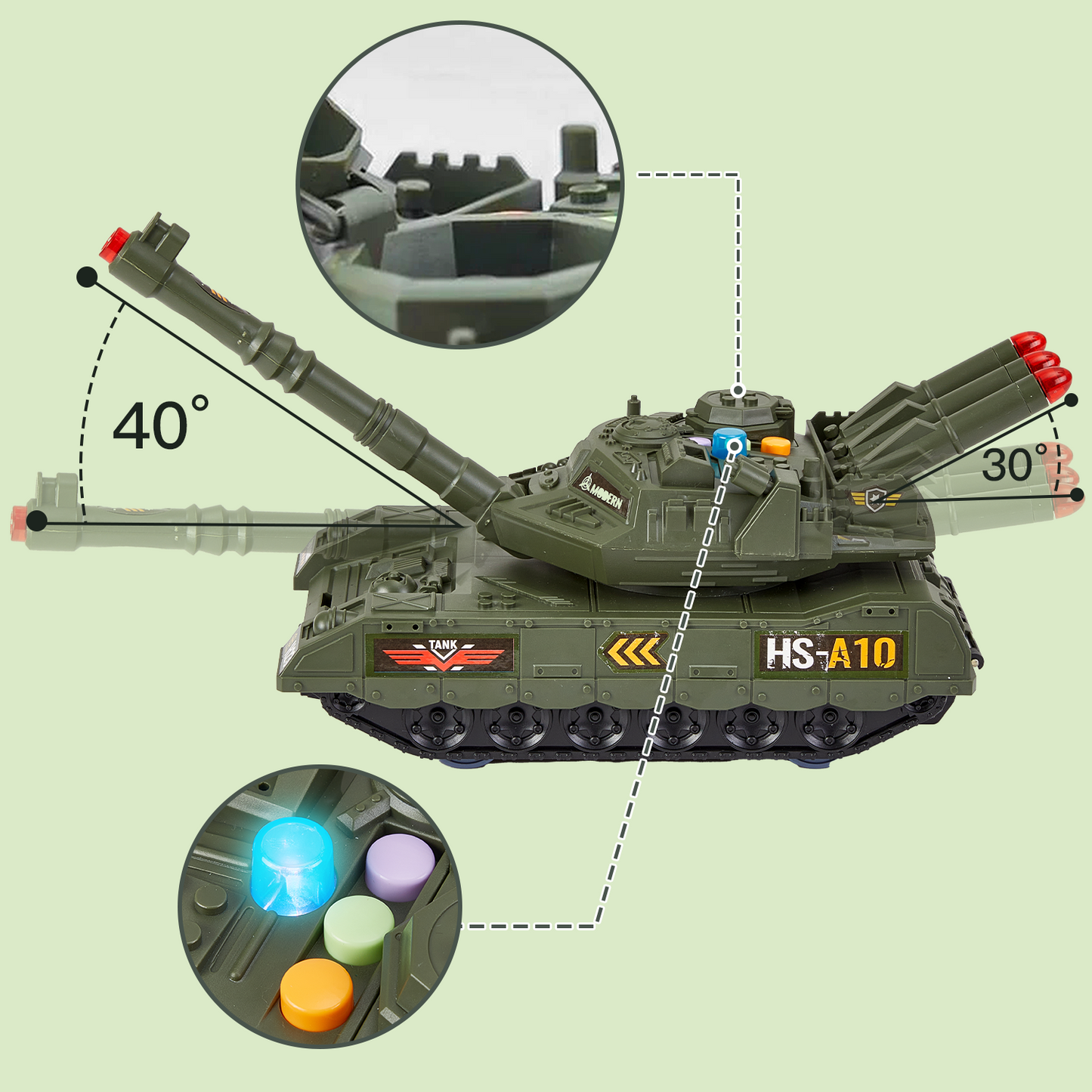 Tank Toy Set for Kids, Army Tank Toy with Realistic Light & Sound, 3PCS Army Vehicles, 10 Army Men, Rotating Turret and Missile, Gift for Kids Ages 3-12