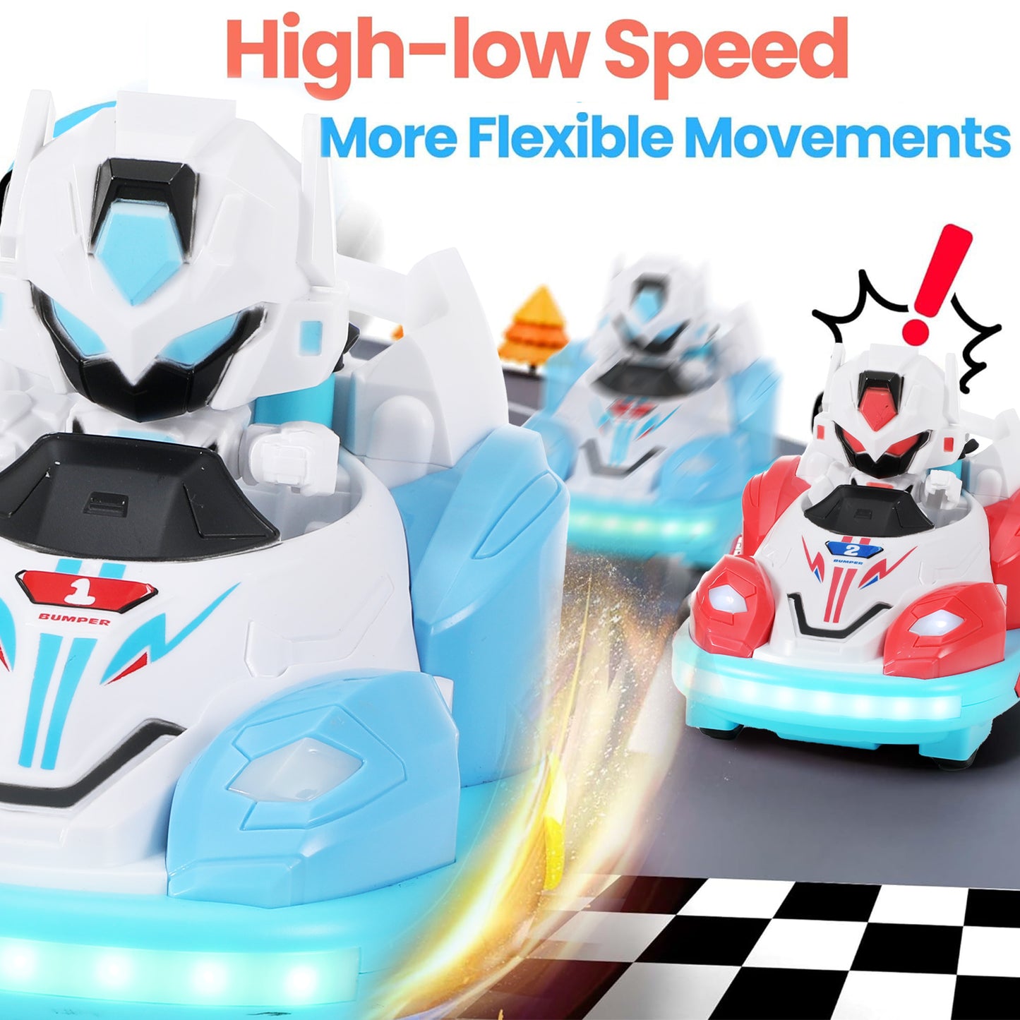 Anpro Remote Control Car for Toddlers, Kids RC Ejecting Bumper Car with Music LED Lights Spray, RC Cartoon Car Speed Bumper Cars Toys Set of 2 Players for Boy Birthday Gifts