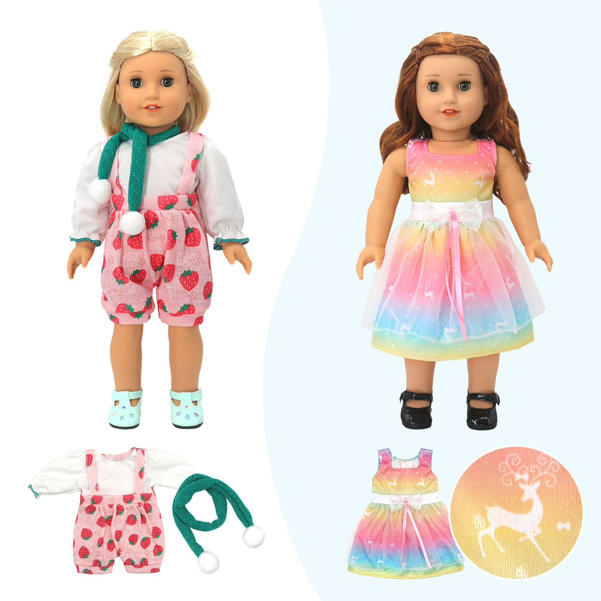 Lictin 22Pcs American 18 inch Doll Clothes and Accessories for 18 inch Girl Doll, Including 10 Unique Styles Complete Sets of Clothing for Age 3+ Kids Girl