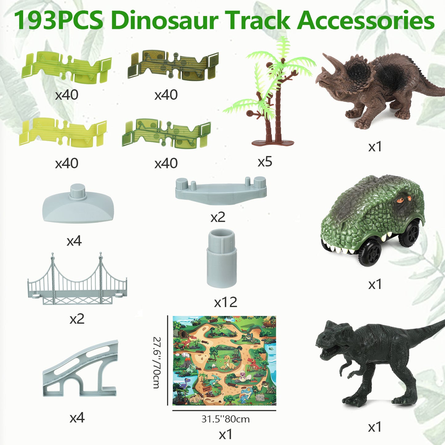 Anpro 193PCS Dinosaur Toys Race Car Track Set with Dino Car, Dinosaur World Flexible Track Playset with Map for Toddlers Boys Girls Age 3+
