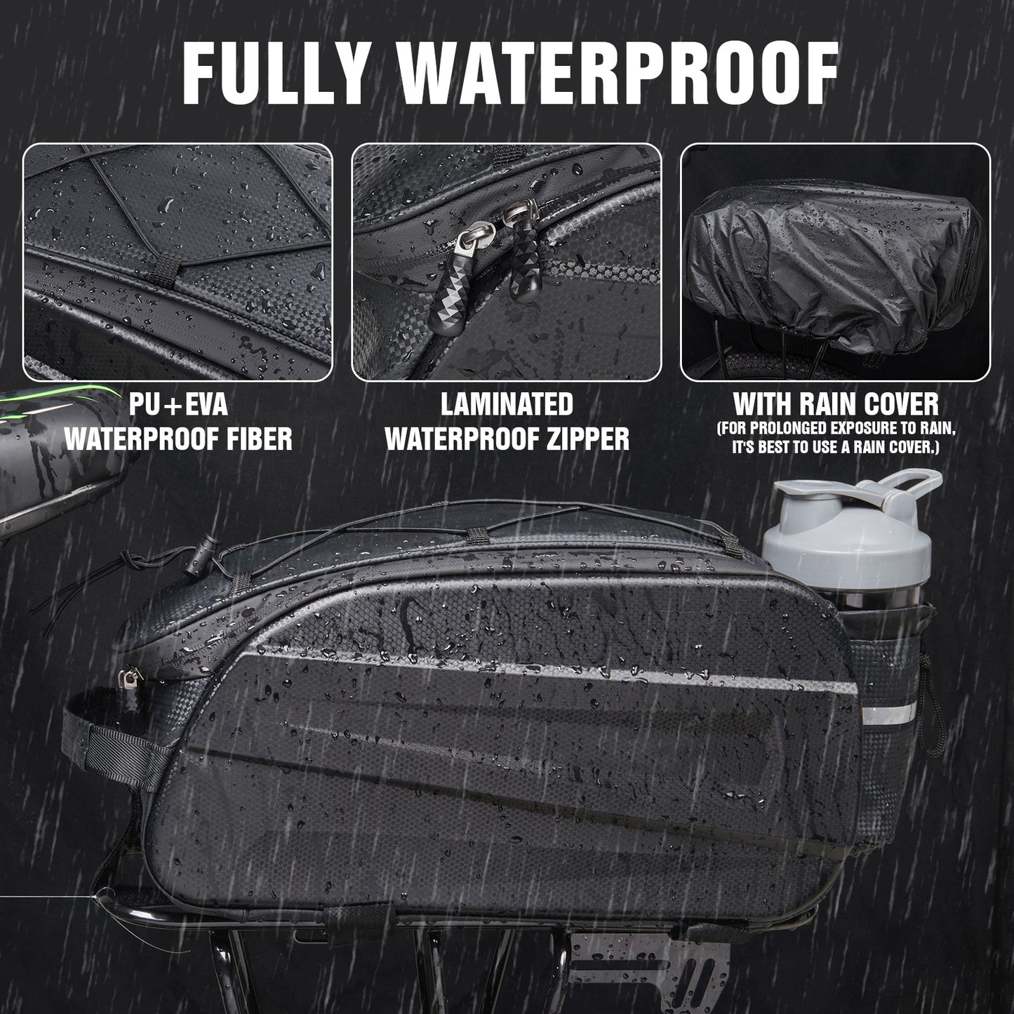 Lictin Bike Bags for Rear Racks, 12L Hard Shell Waterproof Bike Bag with Reflector, Rain Cover & Shoulder Strap, Bicycles Ebike Trunk Pannier Saddle Seat Bag Carrier, Black